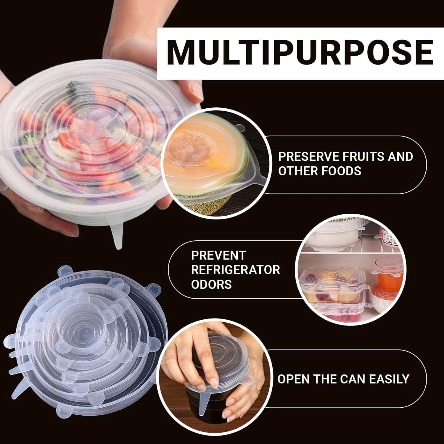4 Pack 4.5in Reusable Silicone Stretch Lids, Silicone Bowl Covers for Food