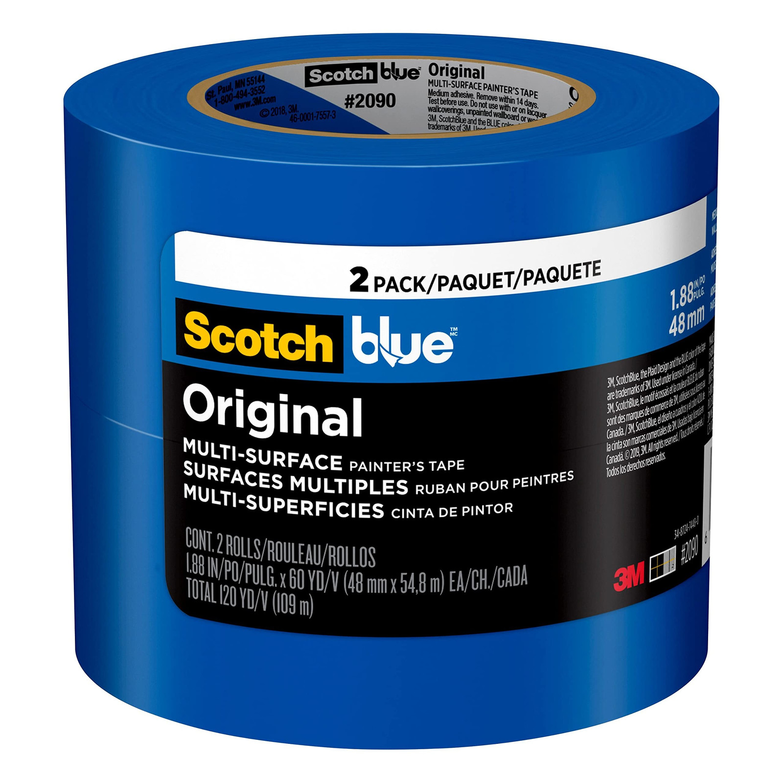 ScotchBlue Original Painter’s Tape 1.88 Inch Multi Surface 2 Rolls 14 Days Use
