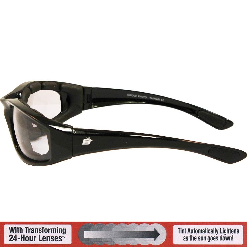 Birdz Eyewear Oriole Motorcycle Sunglasses Black Frame w/ Clear-Smoke Lenses