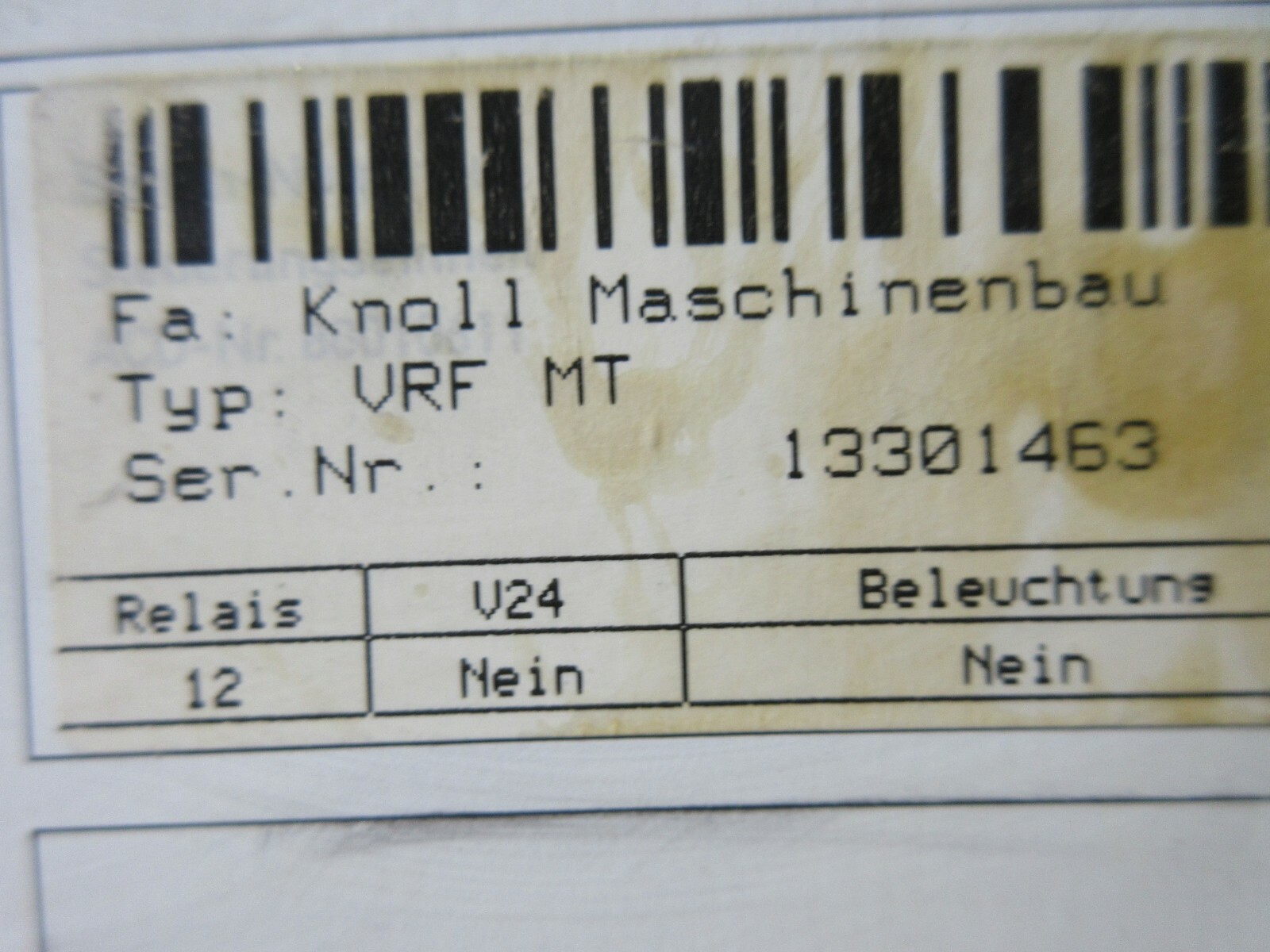 KNOLL MASCHINENBAU VRF MT CONTROLLER 834198 NEIN ACD 94036-01 LS EACH 1