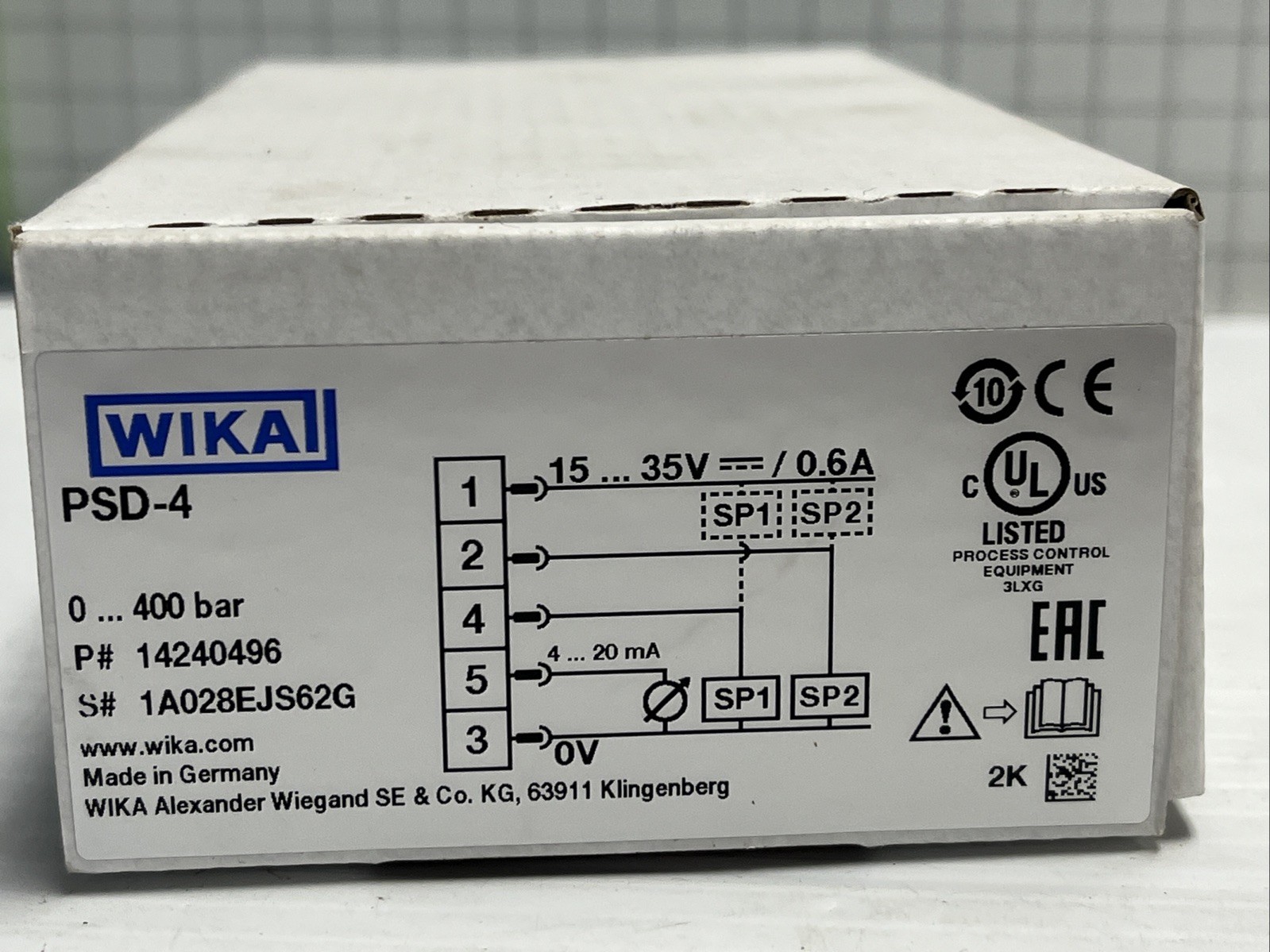 Wika PSD-4 Part number 14240496 Pressure Sensor 0 … 400bar 15…35V 4-20 mA