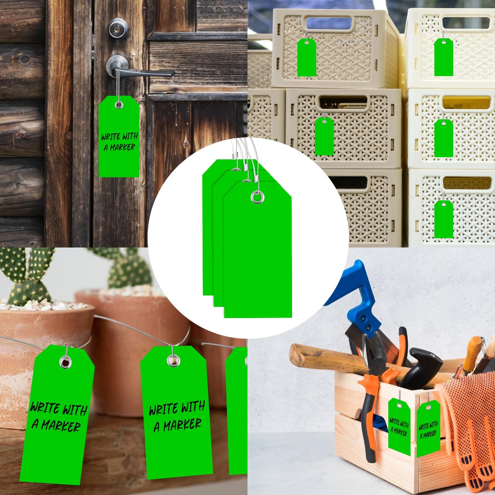 100 Pieces 2×4 inch Green Plastic Shipping Tags with Wires inches,