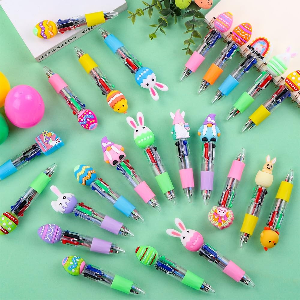 24PCS Easter Fun Pens Cute Multicolor Ballpoint Pens 4 Colors in 1 Kawaii Bun…