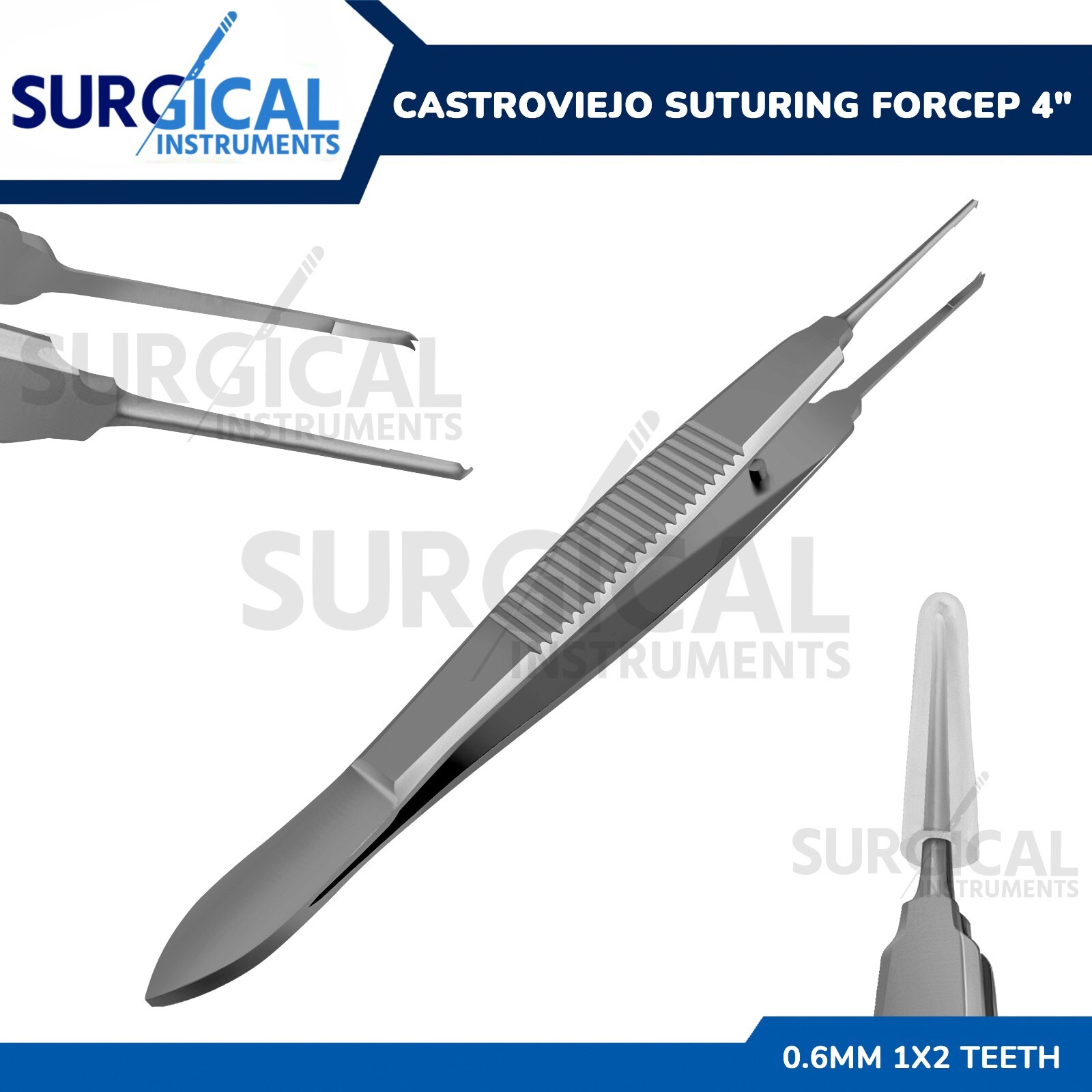 Castroviejo Suturing Forceps 4″ 0.6mm 1×2 teeth Surgical Instrument German Grade