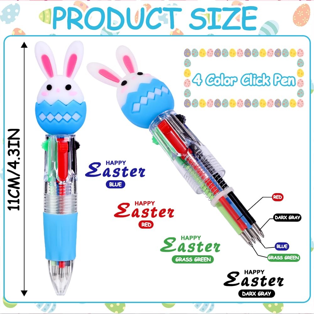 24PCS Easter Fun Pens Cute Multicolor Ballpoint Pens 4 Colors in 1 Kawaii Bun…