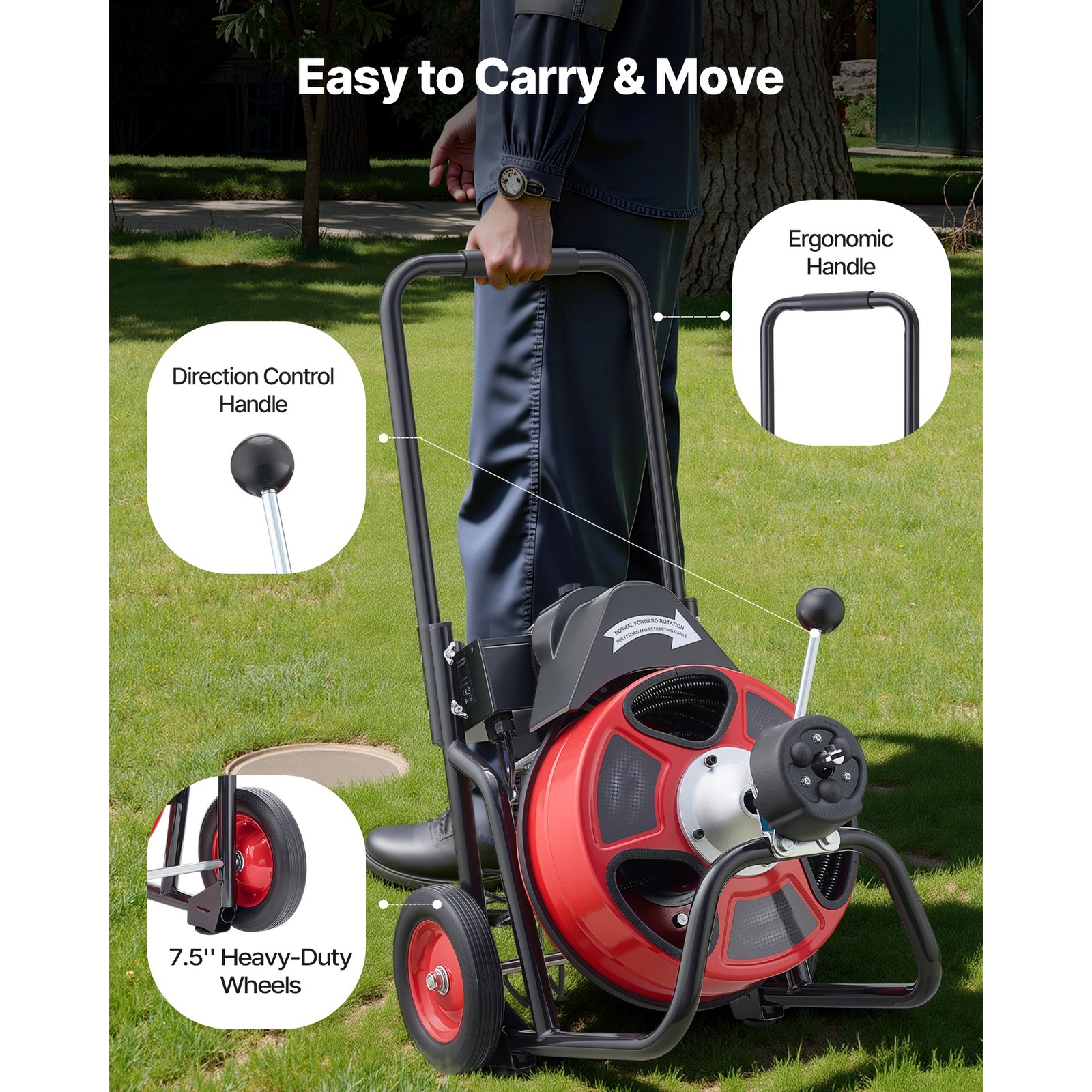 Uimoso Electric Drain Cleaning Machine with 100 FT x 1/2 In Cable and Auto Feed