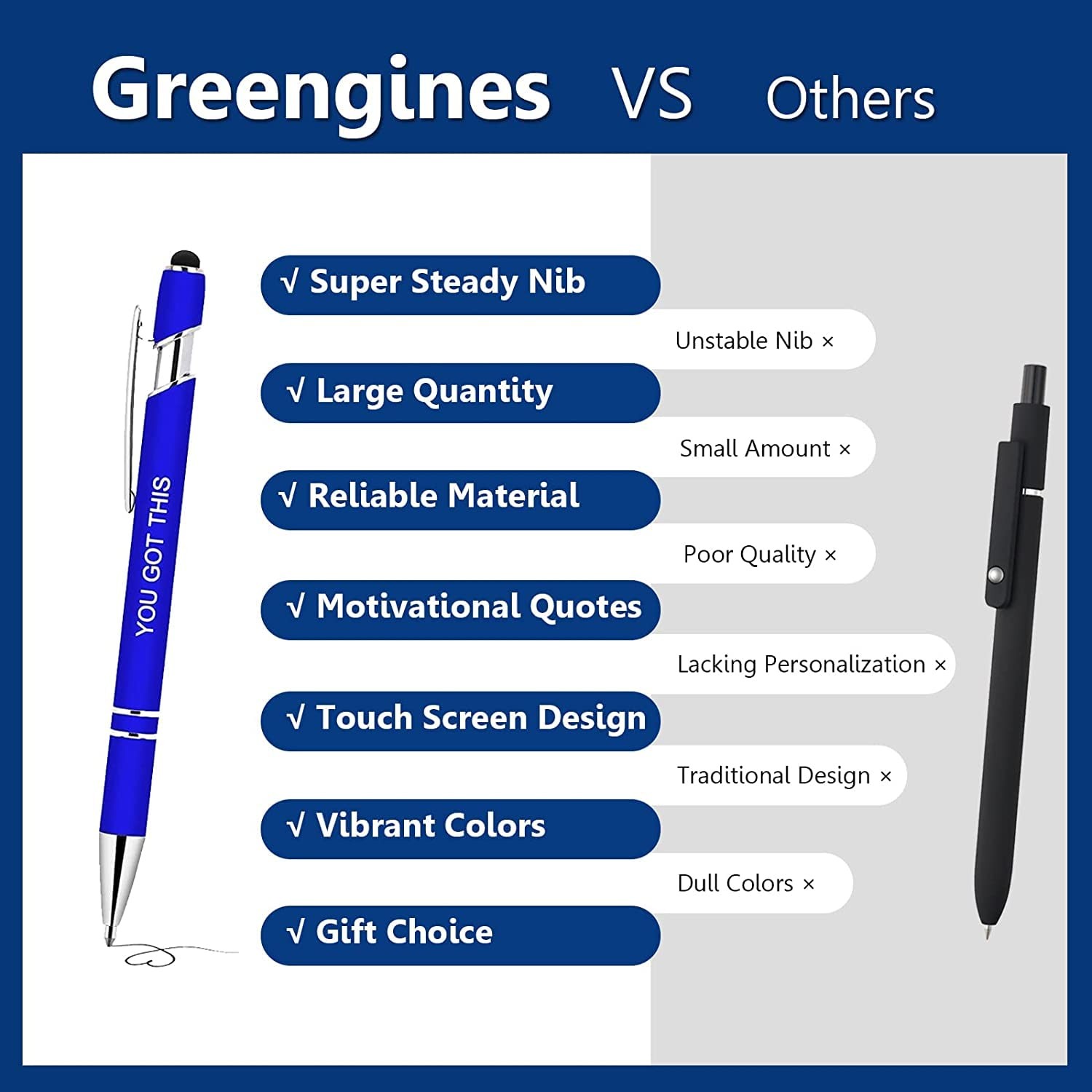 Greengines 100 PCS Inspirational Pens Bulk, 1 Count (Pack of 100), Multicolor