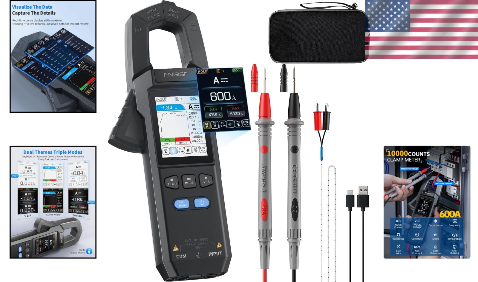Digital Clamp Meter Multimeter TRMS AC/DC Voltage Current NCV 600A