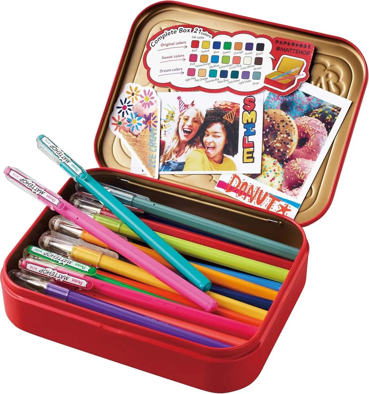 Pentel MATTEHOP Color Gel Pen Set, (1.0 mm), 21 Colors, with Limited Edition Met