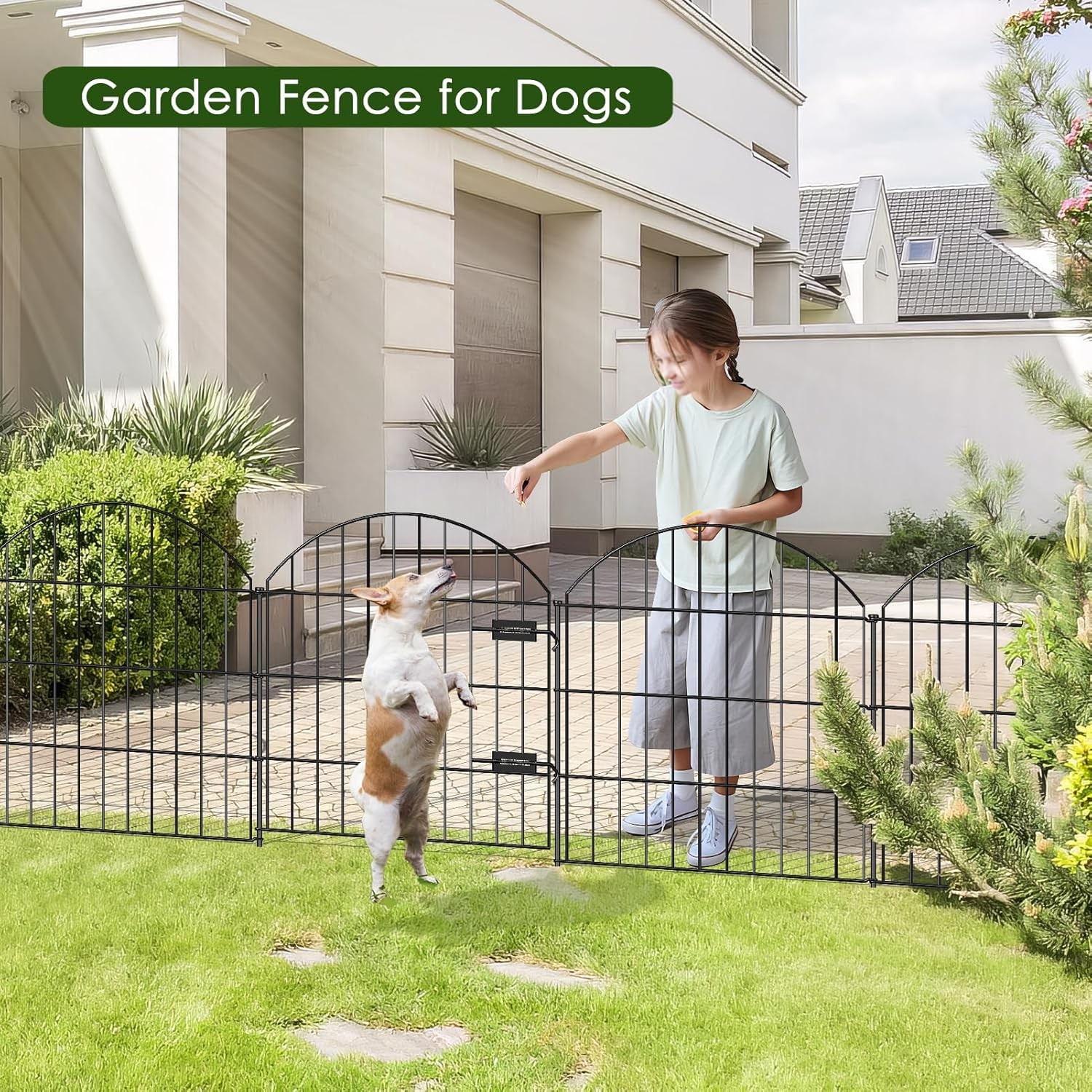 Metal Garden Fence with Gate 28in (H) x 18.7ft (L), 1 Select Size, Black