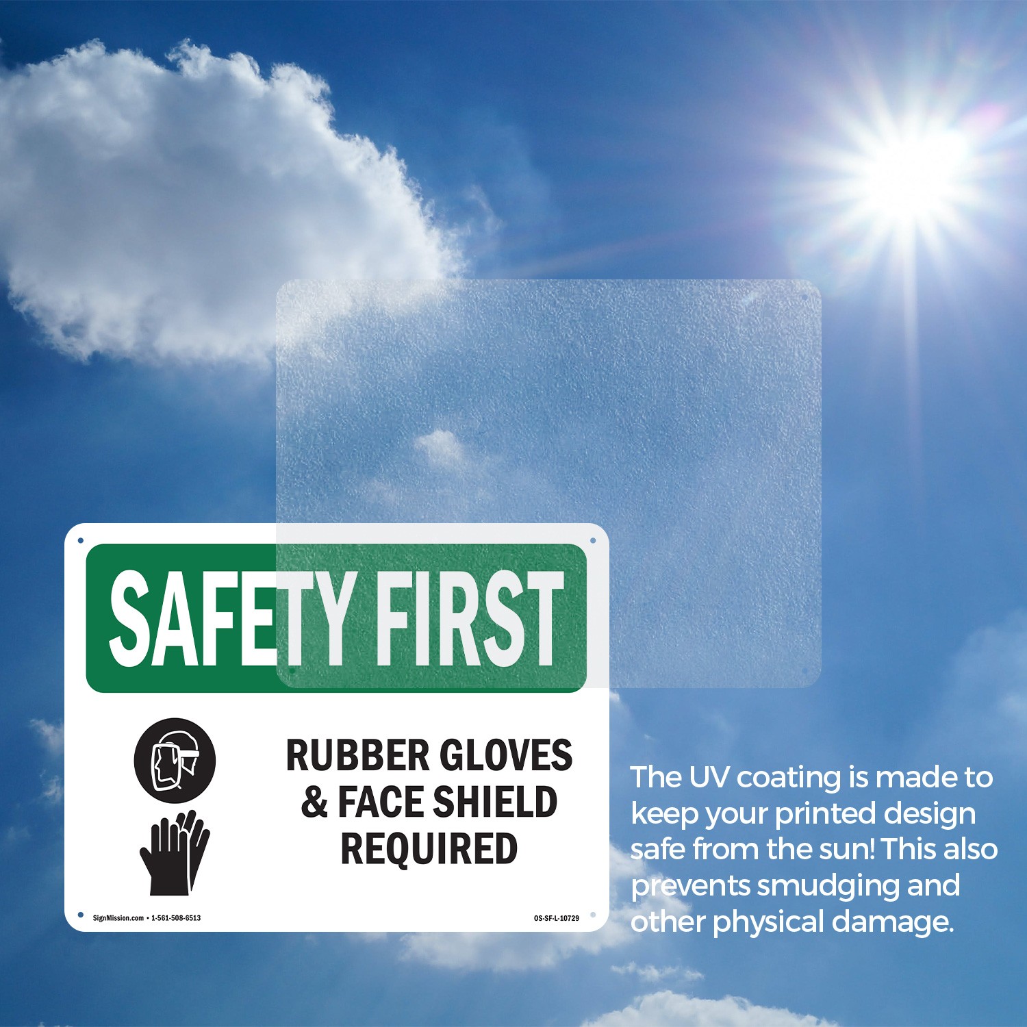 Rubber Gloves & Face Shield Required With Symbol OSHA SAFETY FIRST 5/10 Pack