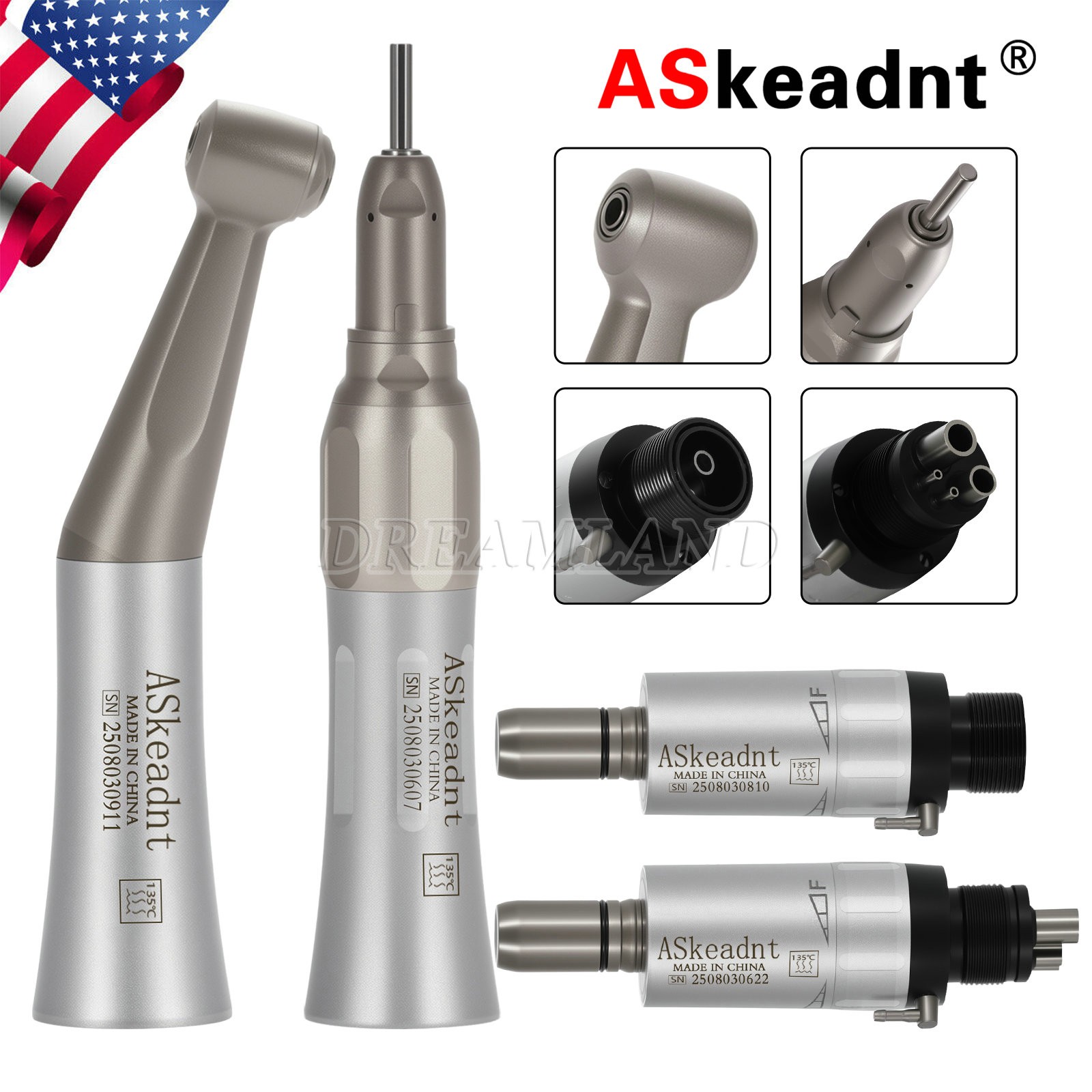 NSK Style Dental Slow Low Speed Handpiece Straight Contra Angle Air Motor 4Hole