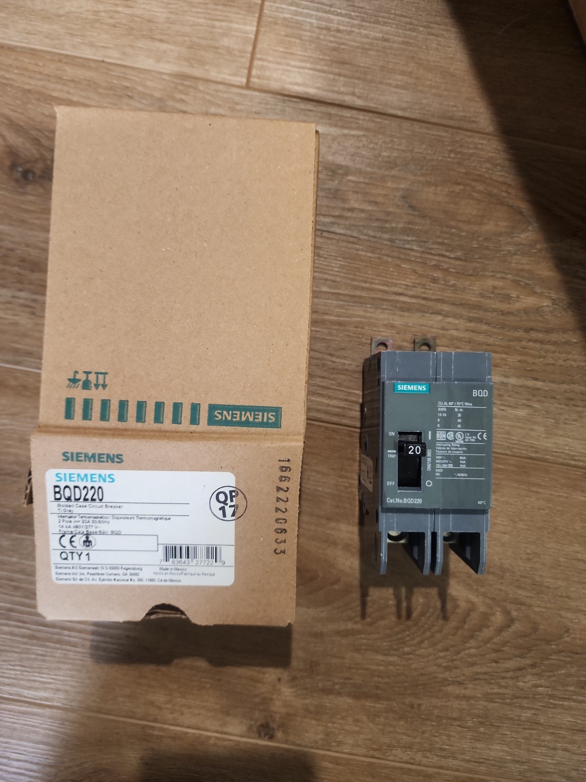 Siemens BQD220 20Amp Circuit Breaker, 2-Pole, New