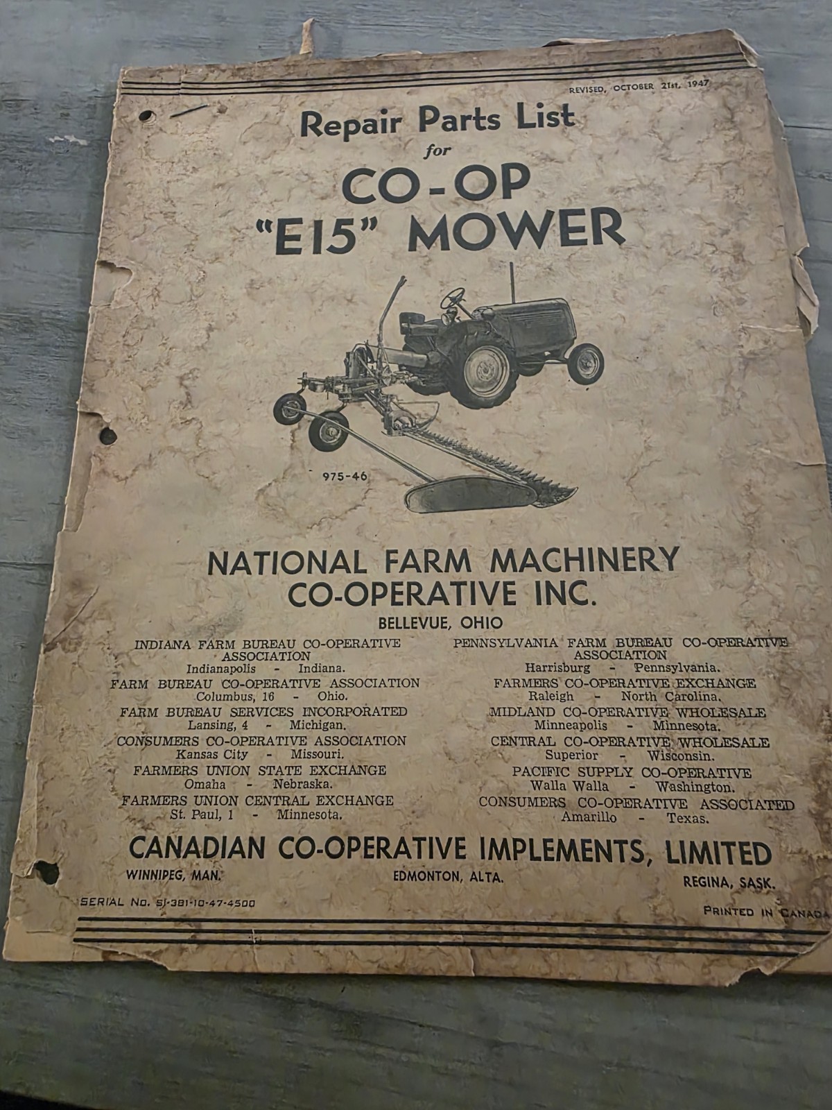 Co-Op E15 Mower Parts List Manual National Farm Machinery