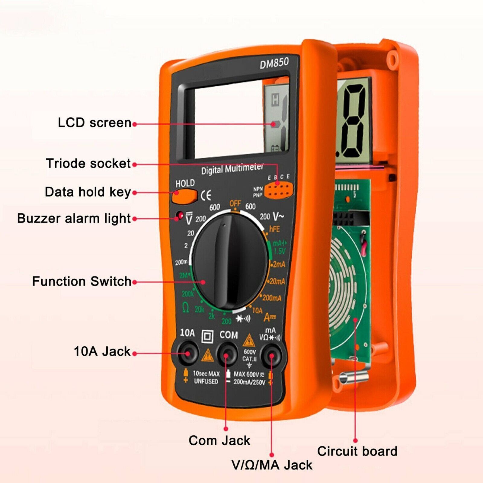 Digital Multimeter Voltmeter DM850 AC DC Ammeter Ohmmeter Volt Meter Tester Ohm