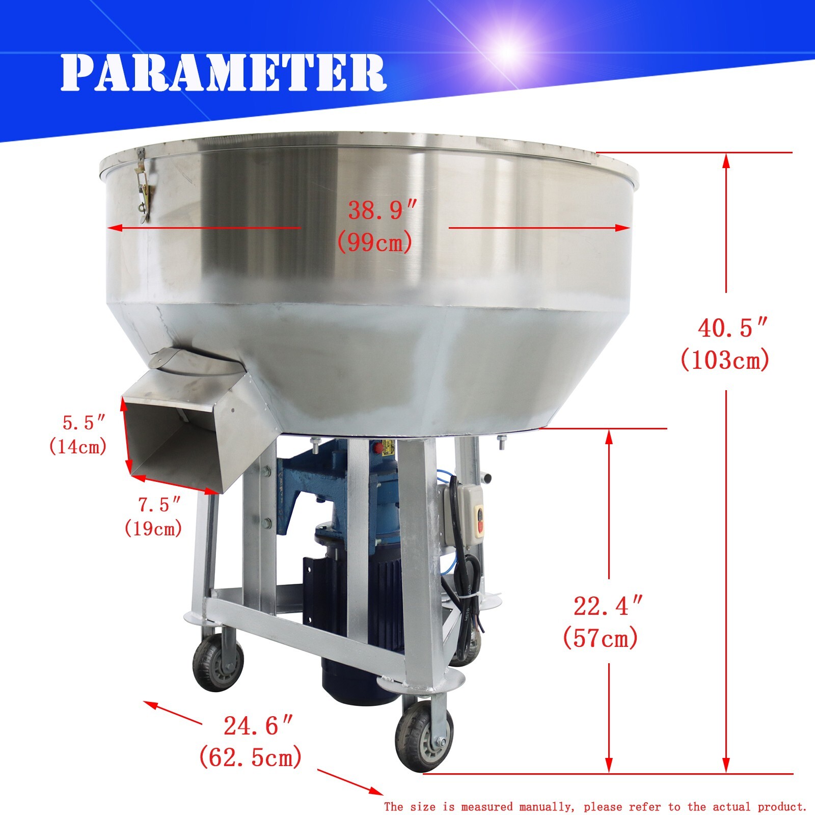 200KG/440LBS Stainless Feed Mixer Granular Plastic Mixer Machine W/Wheel 220V