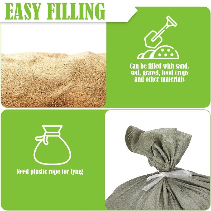Green polyethylene sandbags 16 x 24in，for flood control/construction sites-30pcs