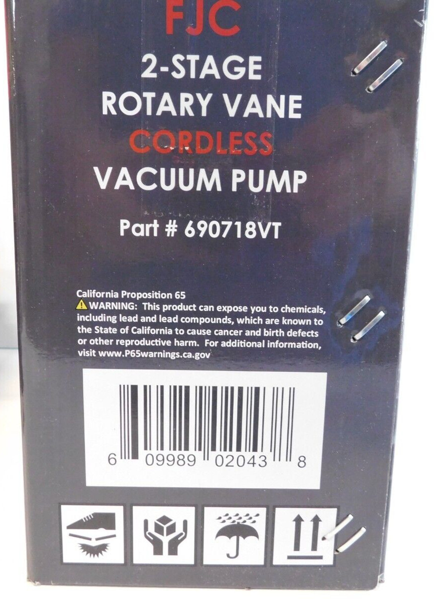 FJC 690718VT 2-Stage CORDLESS 2.0 CFM Vacuum Pump With 6.0 Amp Battery & Charger