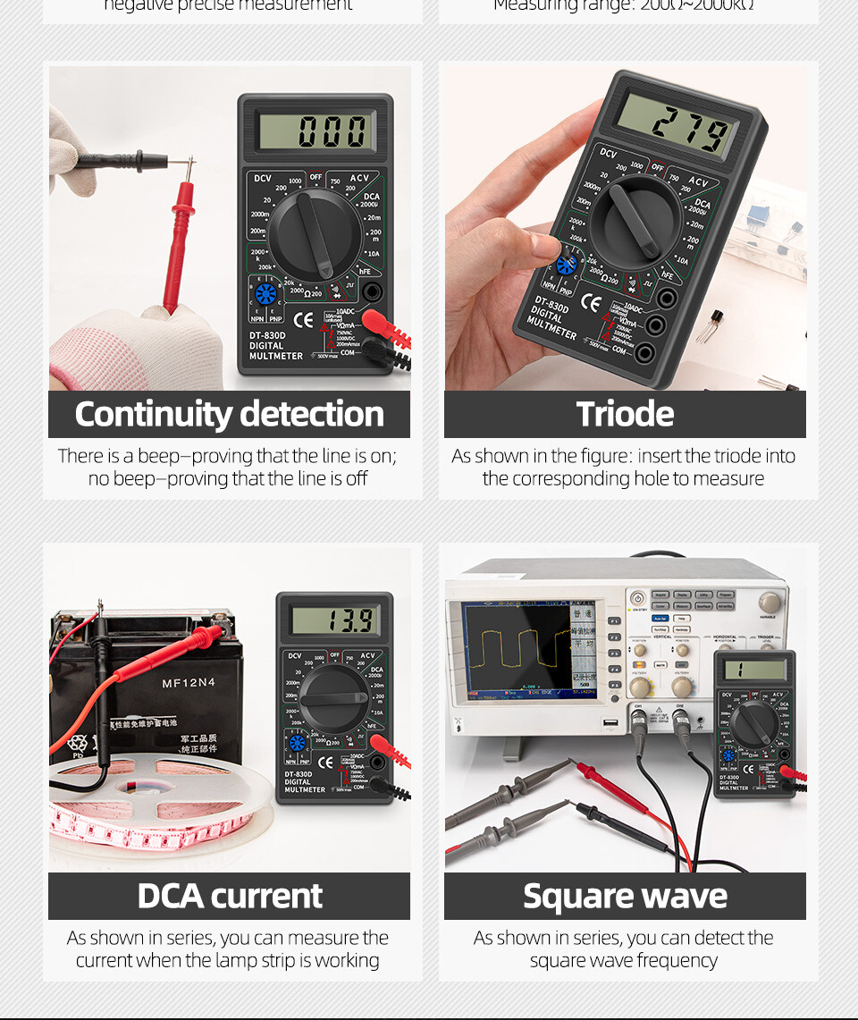 DT830D Mini Digital Multimeter Voltmeter Voltage Ampere Ohm Tester DC AC Ammeter
