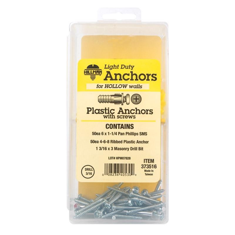 HILLMAN 0.164×7/8 Plastic Pan Head Ribbed Anchor Kit