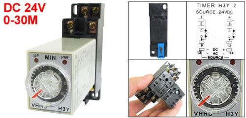 uxcell DC 24V 30Min 0-30 Minute Delay Timer H3Y-4 30M w base, Black, Gray