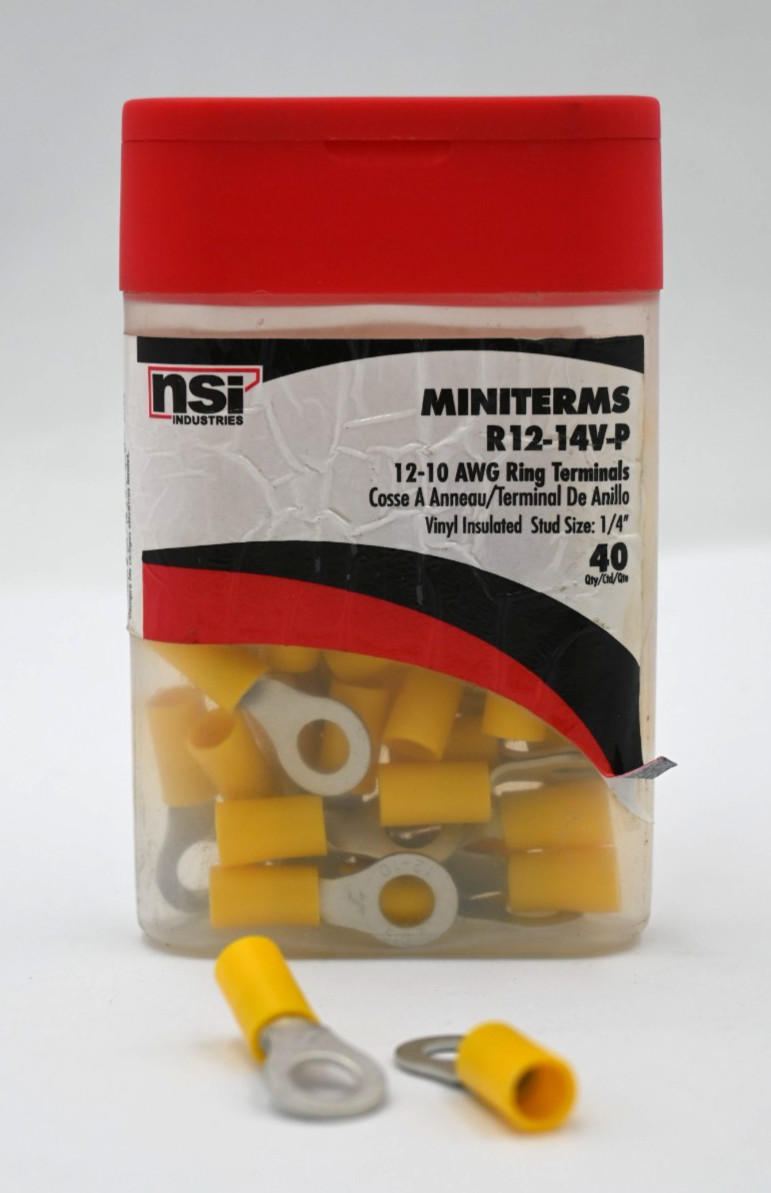 NSI R12-14V-P MINITERMS VINYL-INSULATED 12-10 AWG RING TERMINALS 1/4″ 40PCS