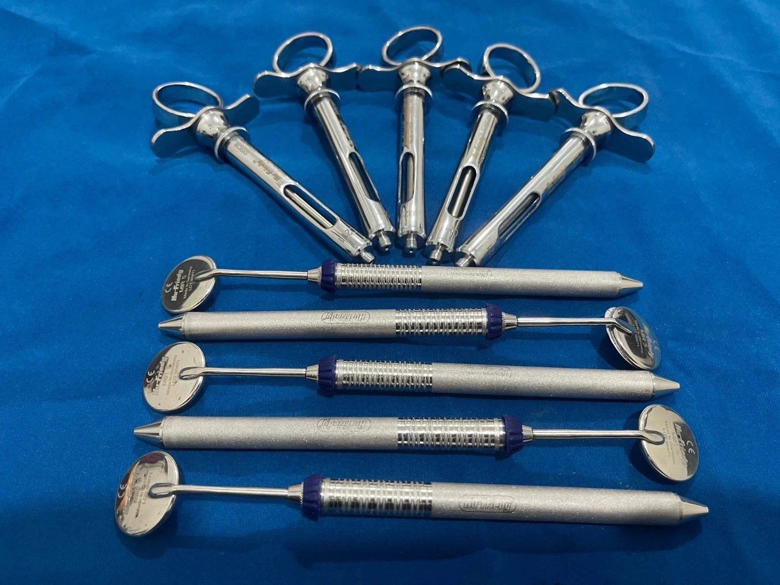 Hu-Friedy Dental Instrument Lot of 10 – 5 Syringes & 5 Mouth Mirrors Professiona