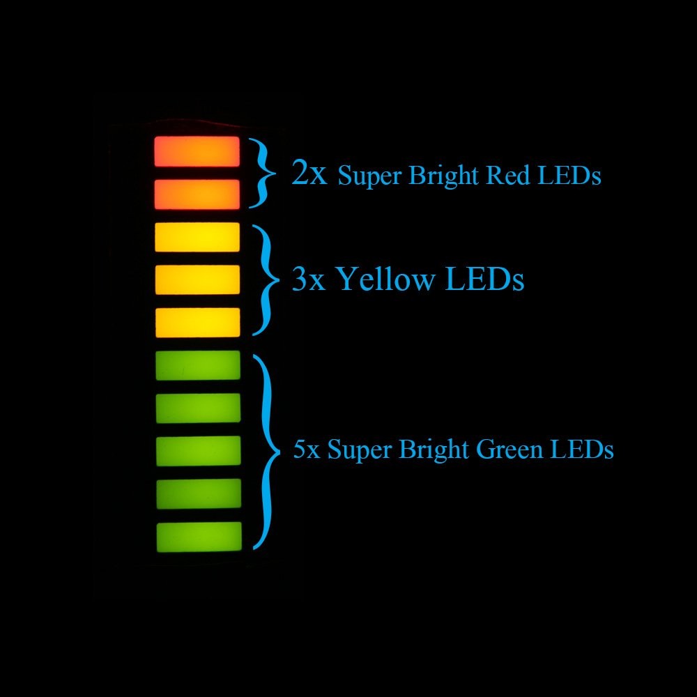 New 2pcs. 10 Segment LED Bar Graph Display 3 Colors2xSuper Red+3xYellow+5xSup…