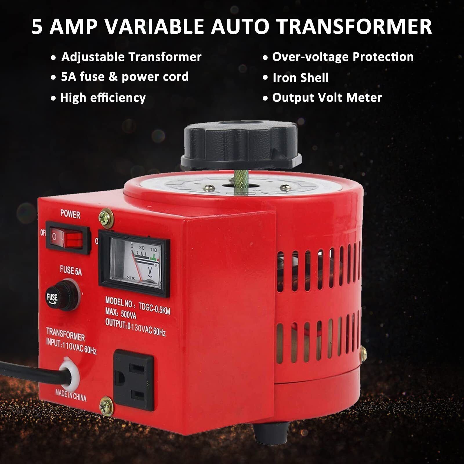 Voltage Transformer 5 Amp Auto AC Variable Voltage Regulator 500VAC 0-130VAC