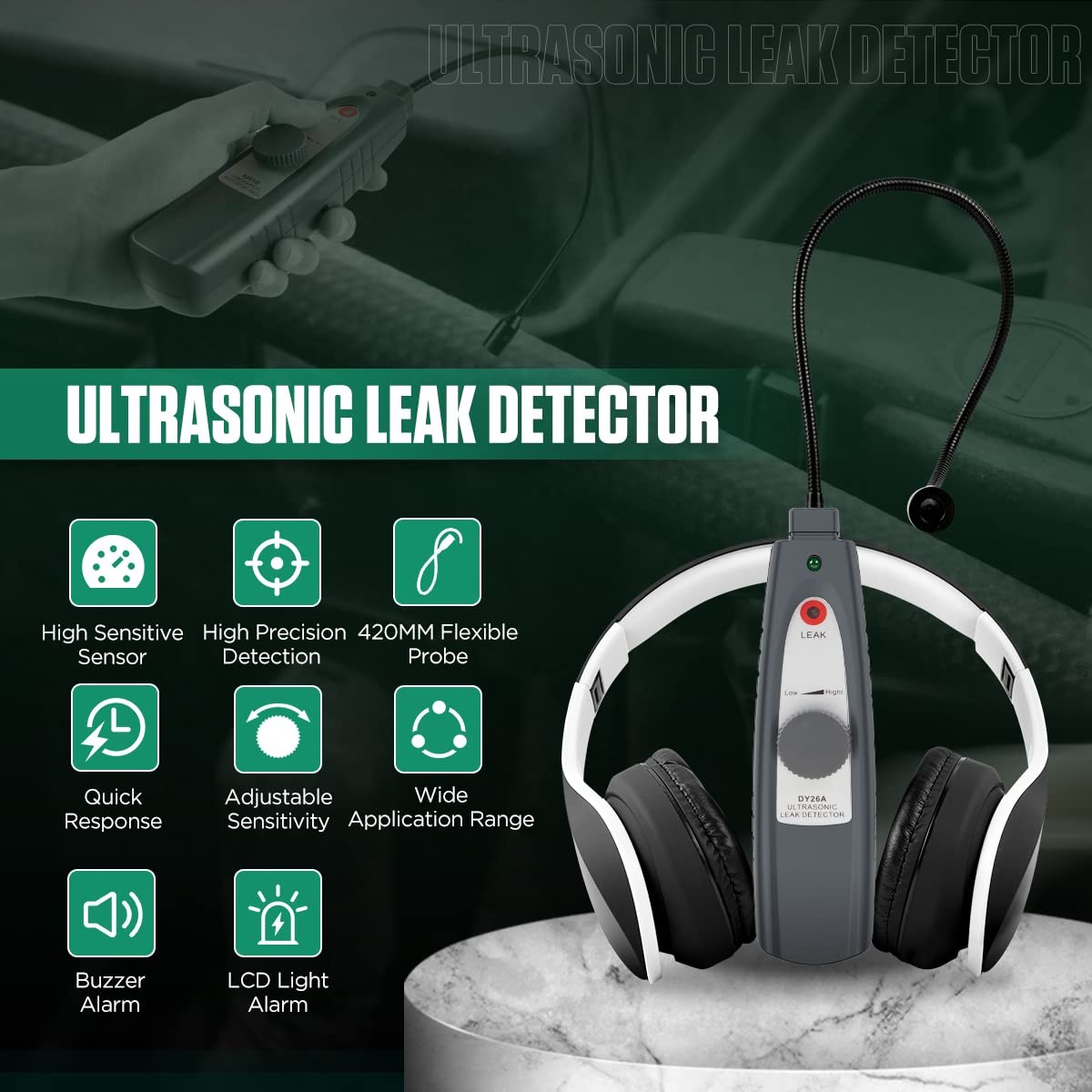 Ultrasonic Leak Detector 40Khz±2Khz Air Leak Detector Sensitivity Adjustable Aut