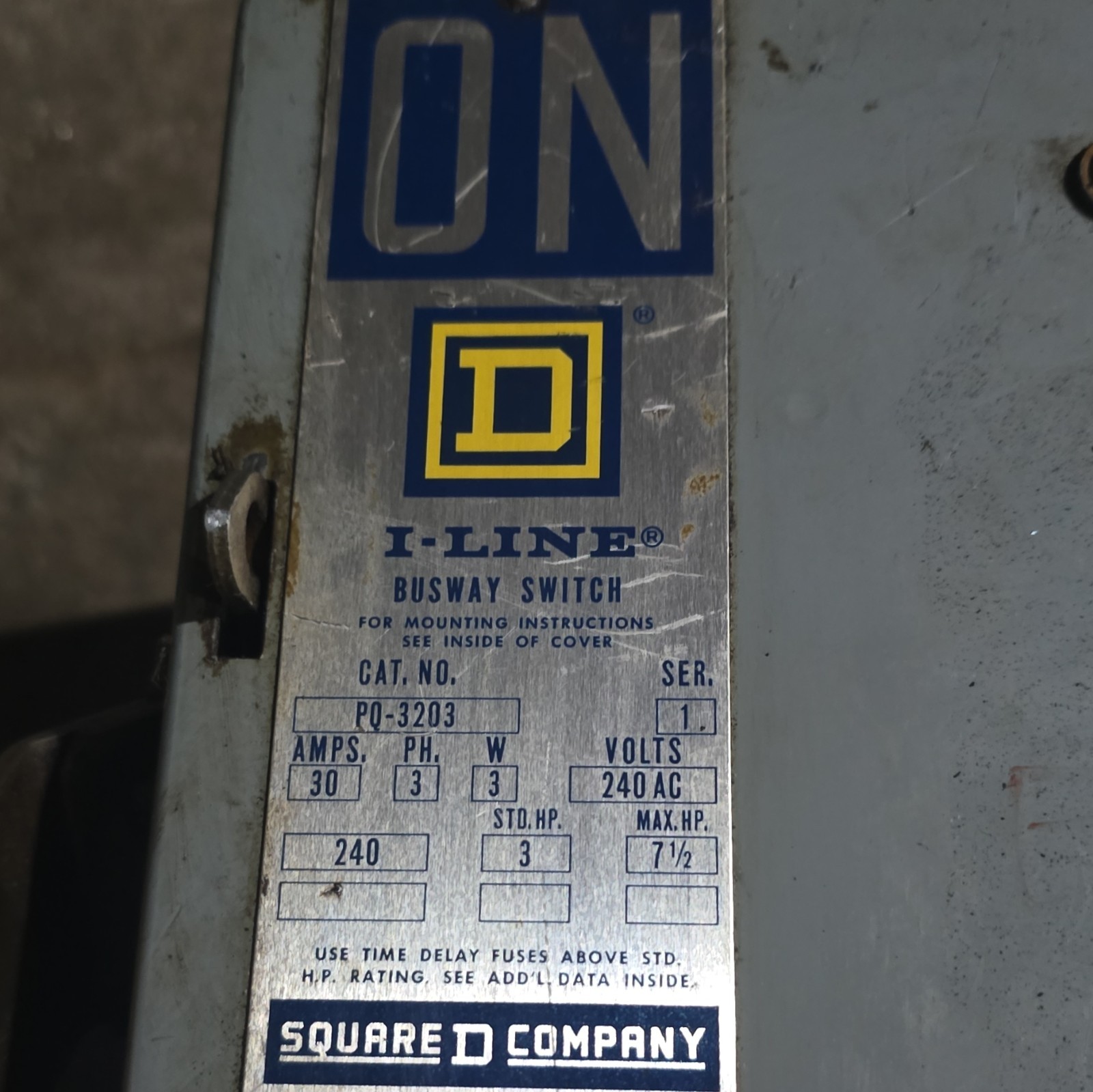 Square D I-LINE Busway Safety Switch P0-3203 Fused 30A 240VAC 3PH 3P