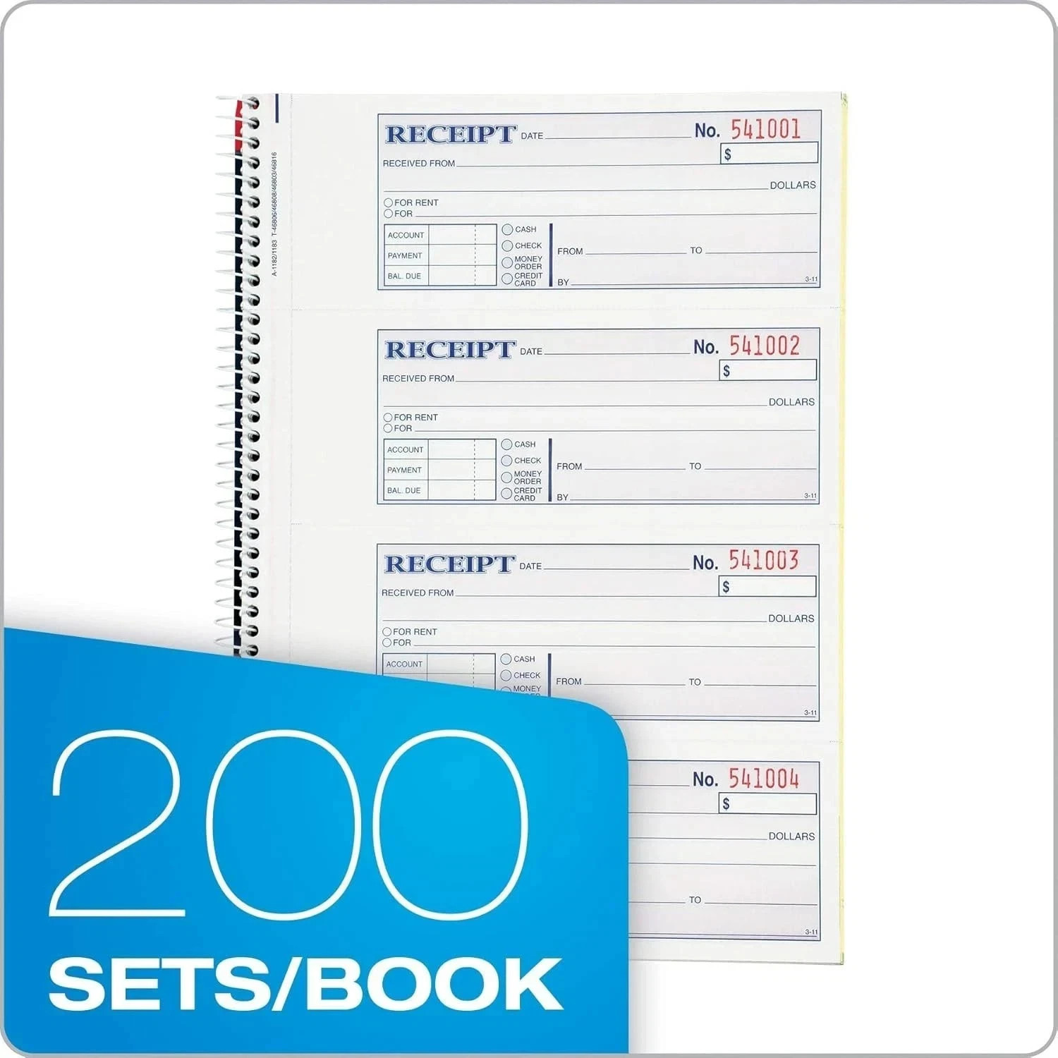 Money and Rent Receipt Book, 2-Part Carbonless, 7-5/8″ x 11″, Spiral Bound, 200