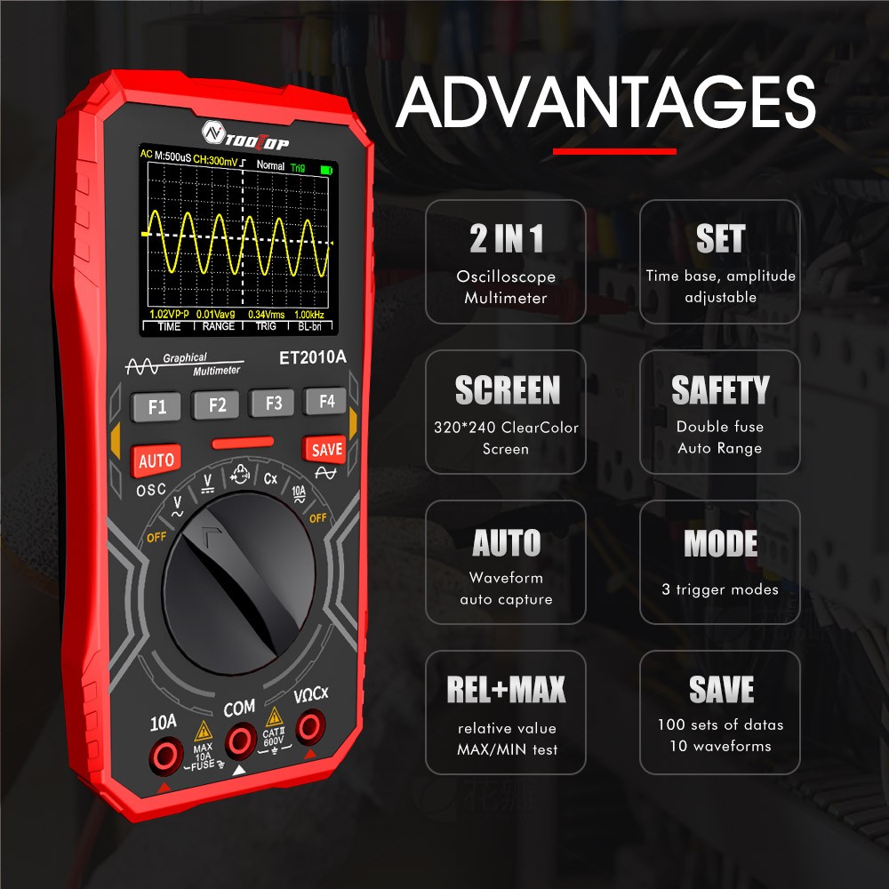 2-In-1 Digital Oscilloscope Multimeter 2.5 Msps, 1 MHz Portable Multifunctional