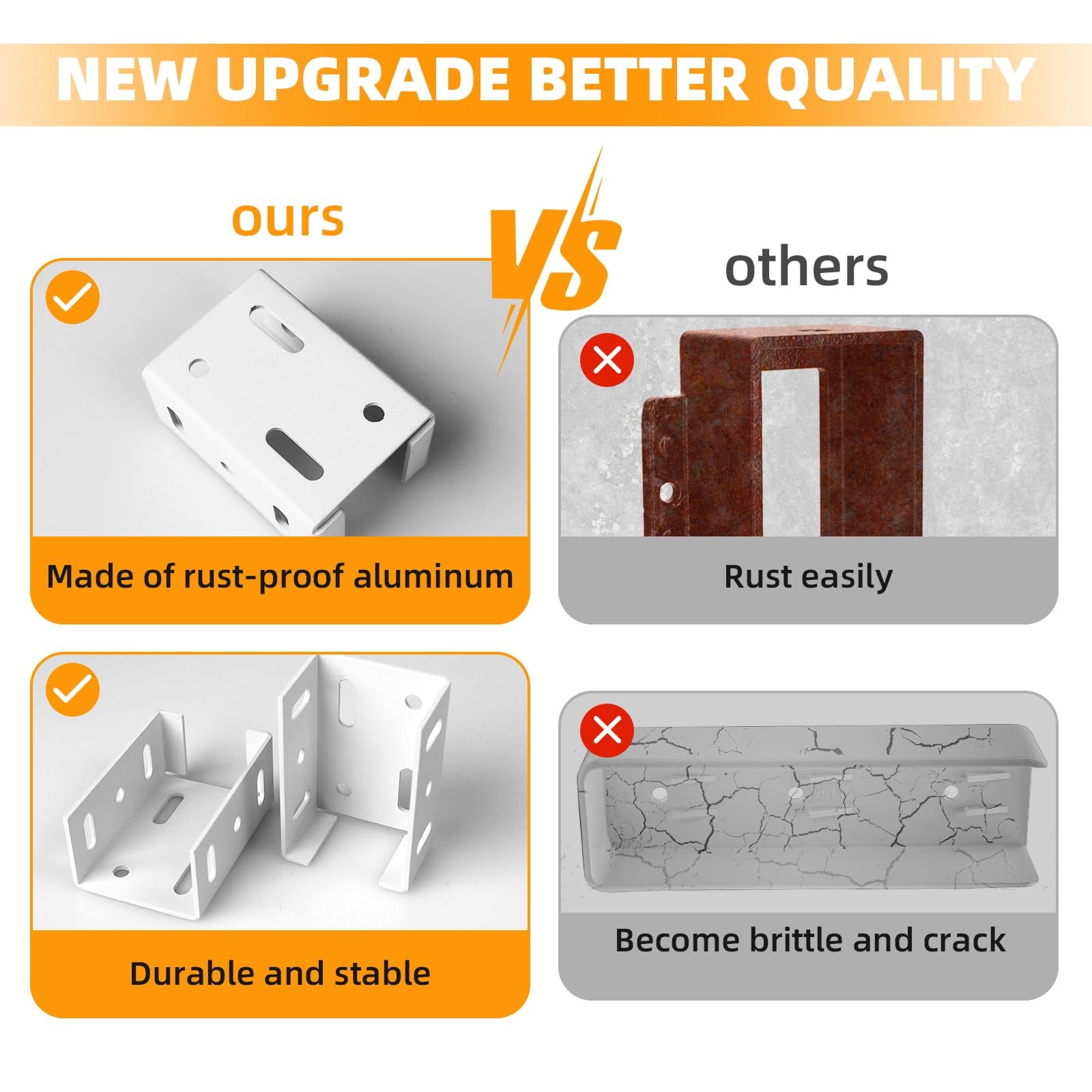 Aluminum Fence Bracket for Vinyl 1.92 1.25 2.77, 6 brackets & 60 screws