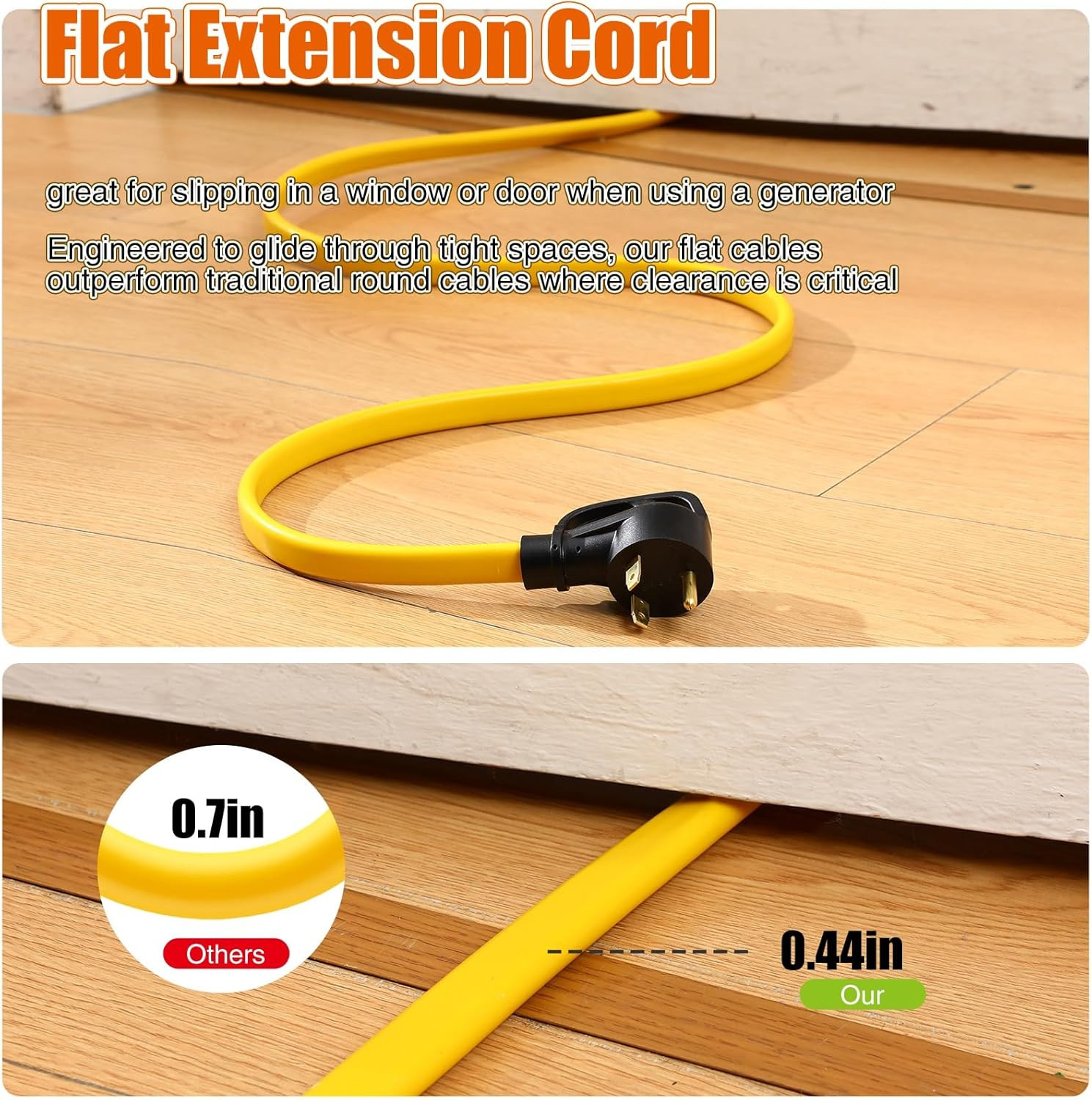 35 FT Flat RV Generator Adapter Cord NEMA Tt-30P to 3X 5-20R/5-15R, 30A to 110V