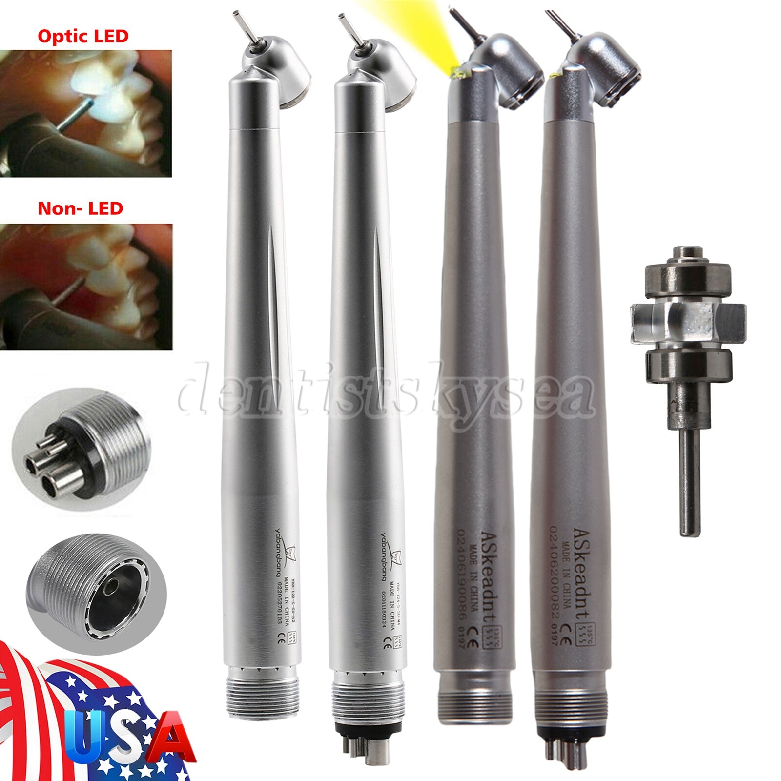 NO-LED/LED 45° Degree Fiber Optic High Speed Handpiece Turbine 2/4Holes Dental