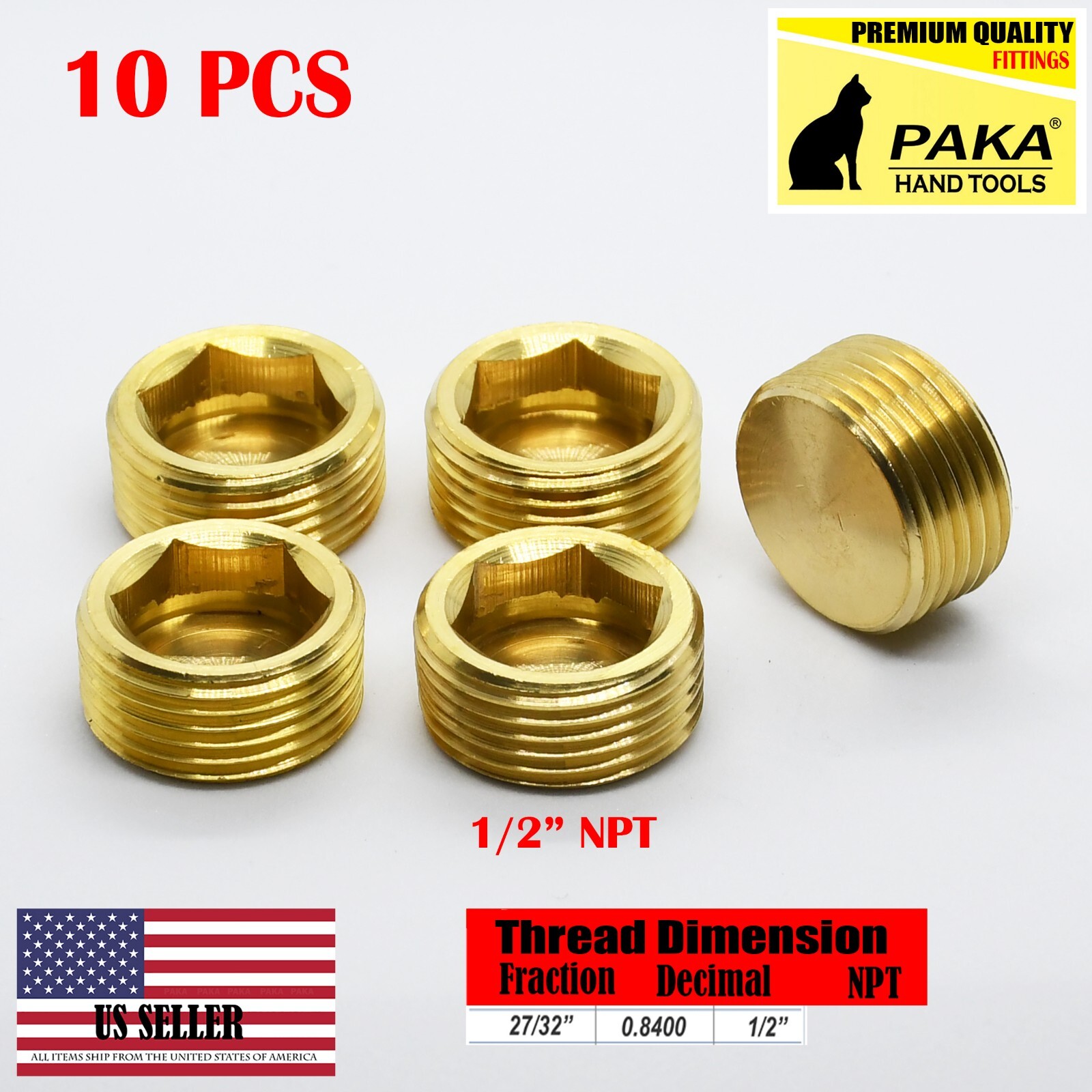 10 Pcs 1/2″ NPT Male Brass Internal Hex Head Socket Pipe Plugs end cap
