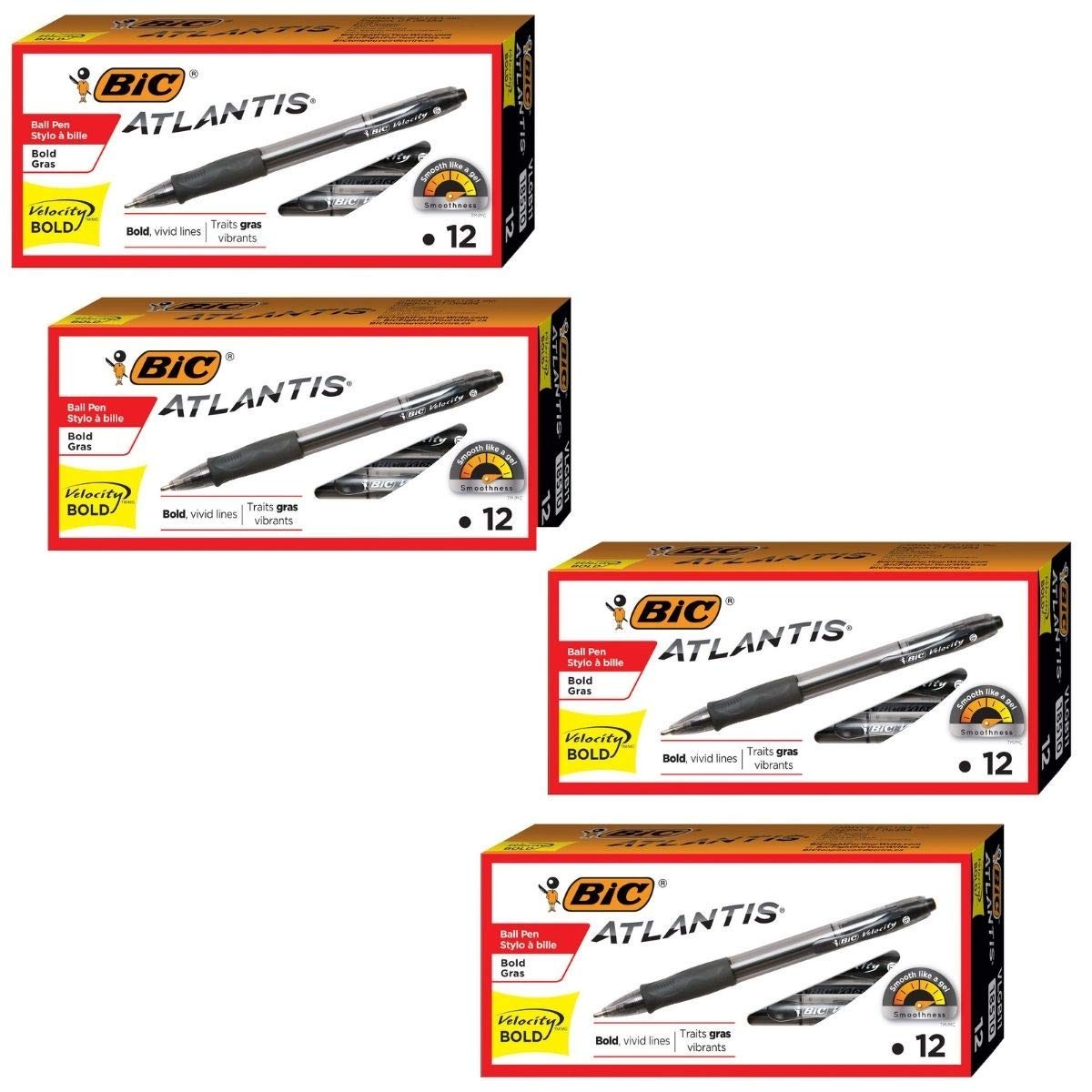 Bold Point Retractable Ball Pens, 1.6mm, Black Ink, 12-Count, 18 Packs
