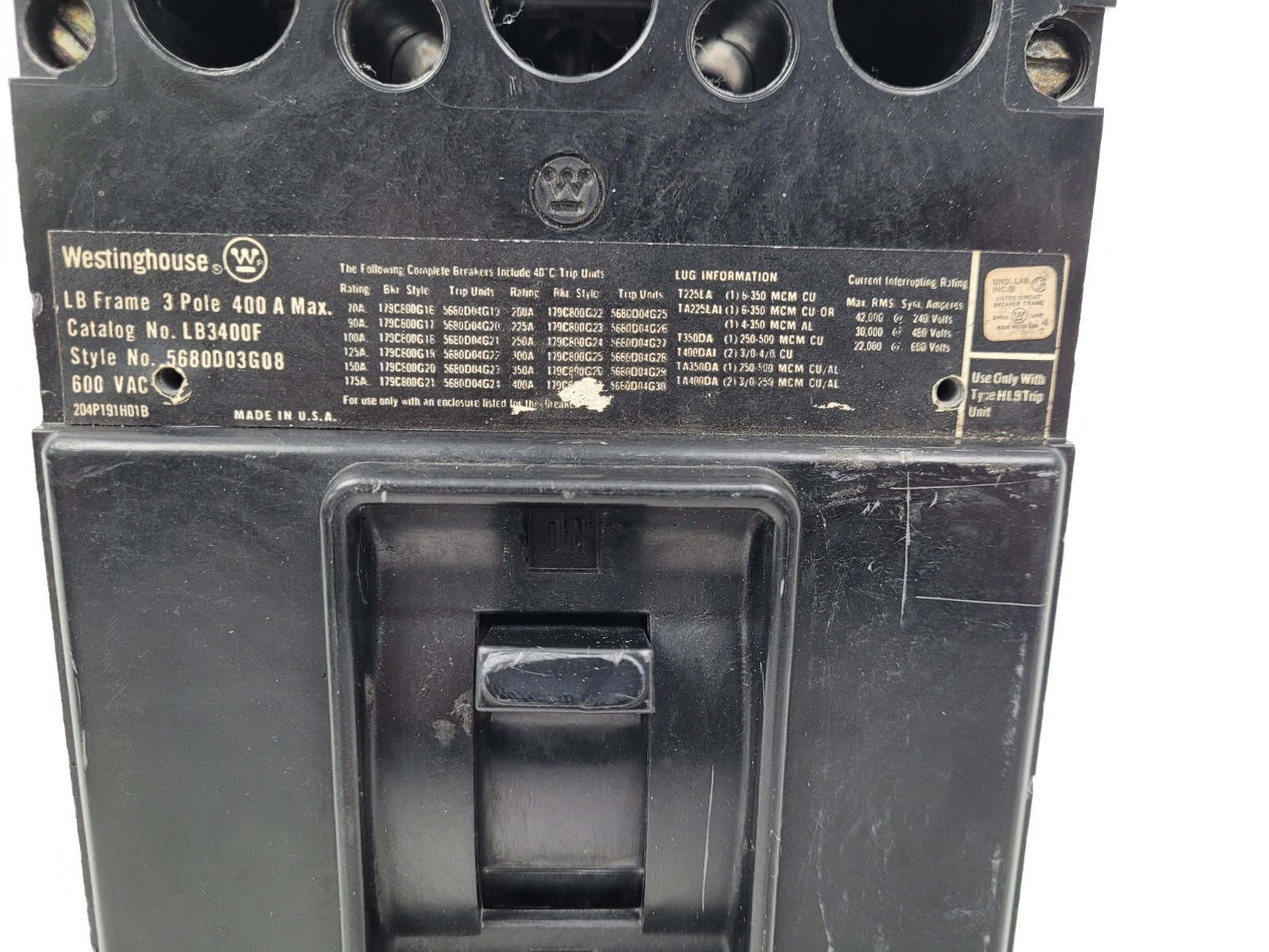 LB3250 Westinghouse 400A Frame Circuit Breaker w/ 250 Amp Trip – Next Day Option