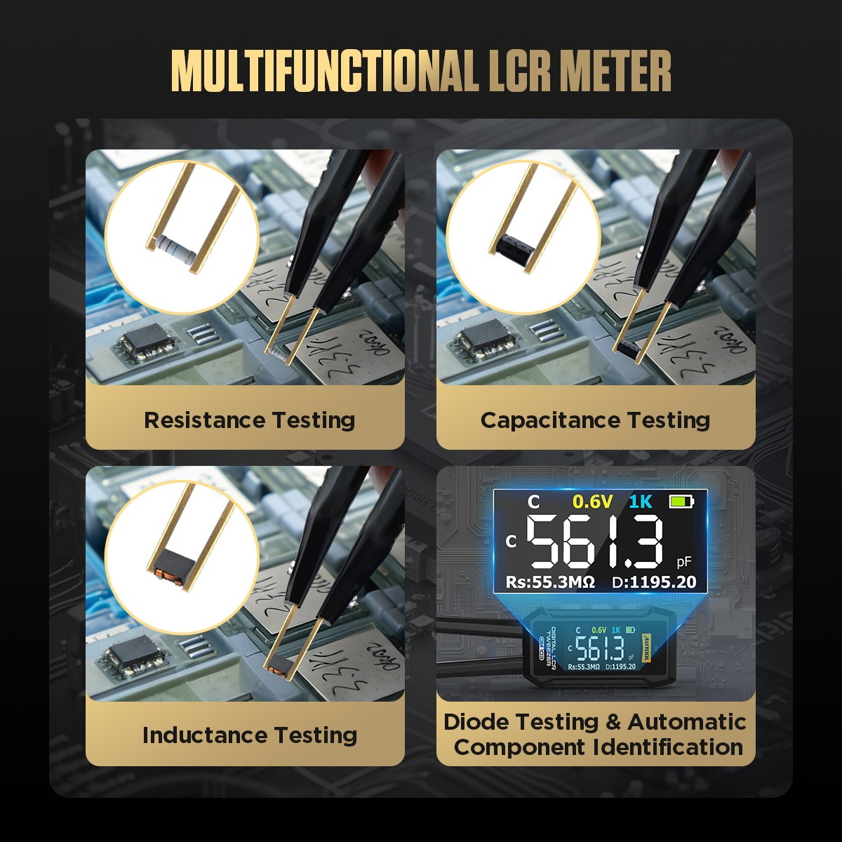 Digital Smart Tweezer LCR Meter SMD ESR Tester Capacitance Resistance Diode Test
