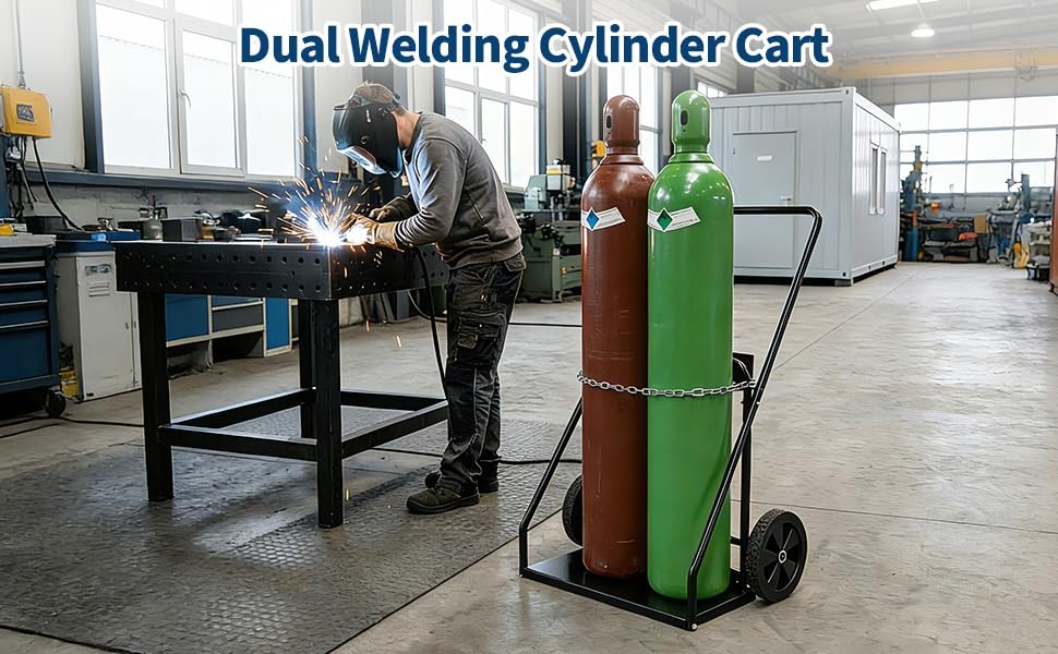 Welding Cylinder Cart, Heavy Duty Oxygen Acetylene Tank Cart Rolling Welder Cart