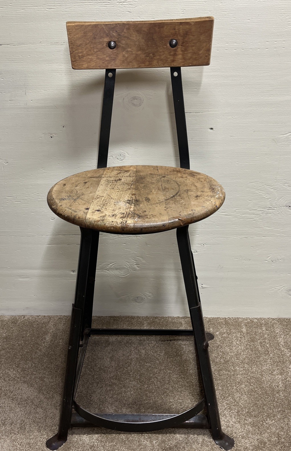 Vintage INDUSTRIAL STOOL bar metal steel shop chair mid century kitchen counter