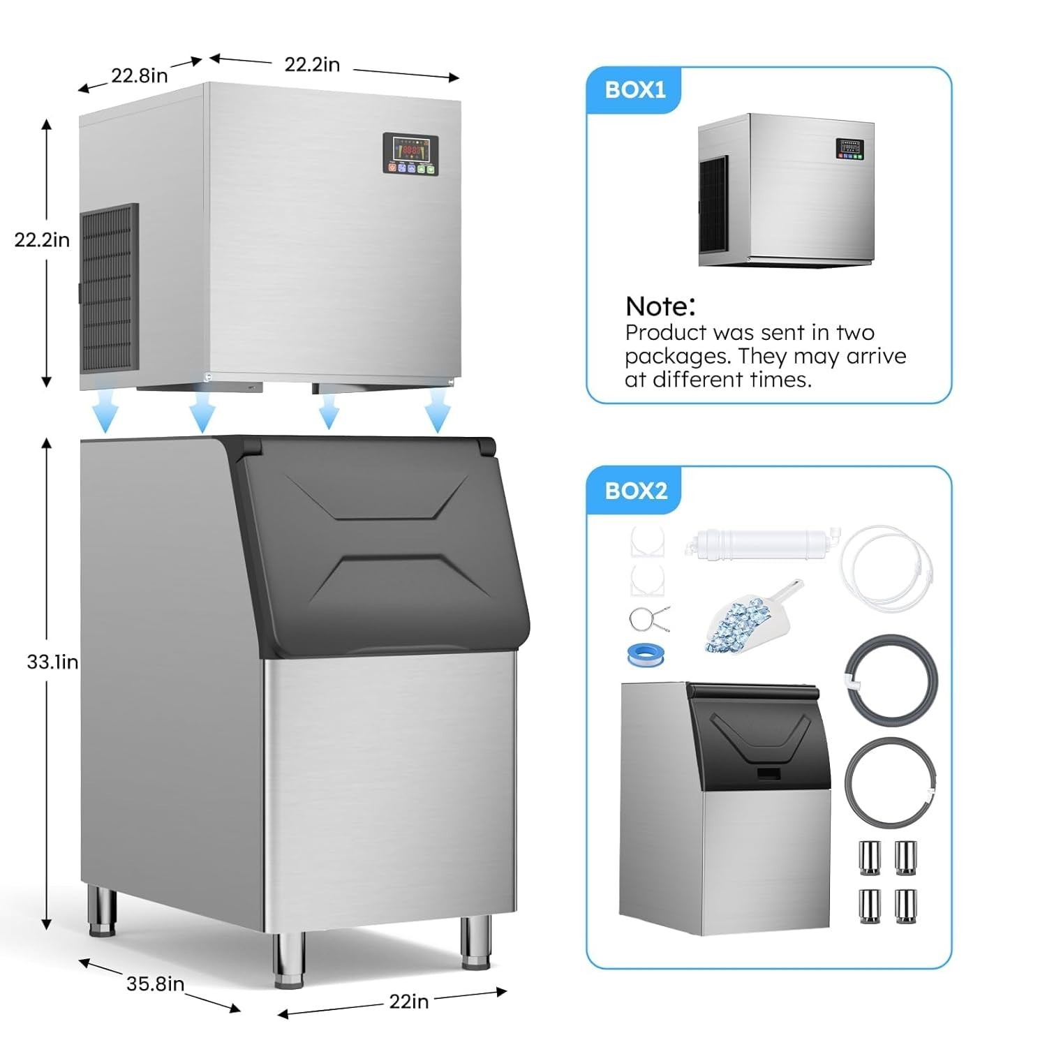 760lbs/24H Commercial Ice Maker Machine Good Compressor with 650lbs Storage Bin