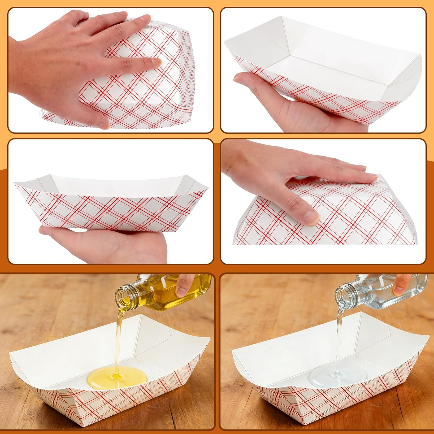 Extra Large 4Lb Disposable Paper Food Boats – 100 Pack Checkered Kraft Trays
