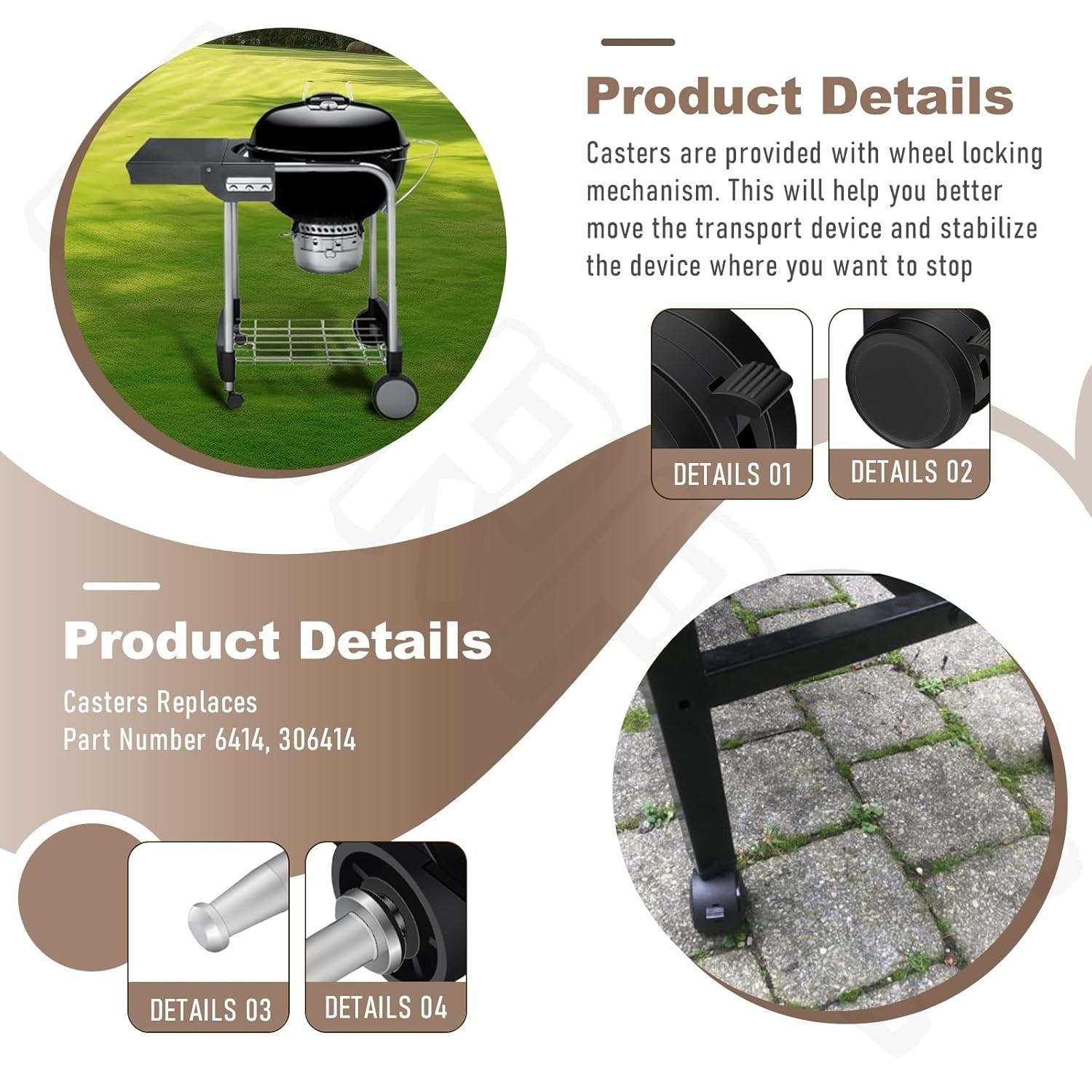 Multi-Surface Gas Grill Caster Wheels with Locking Feature – Fits Weber Models