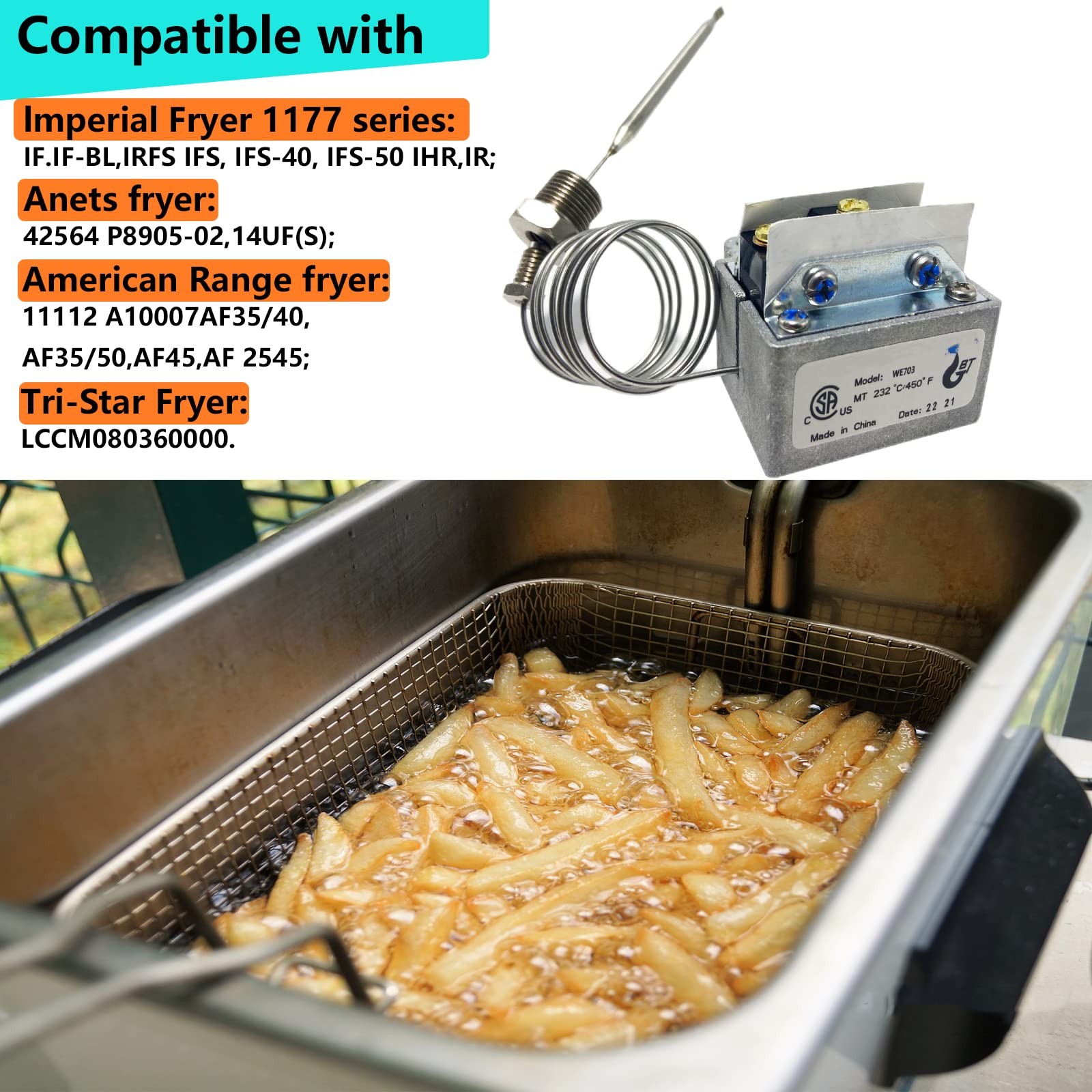 High Limit Thermostat Fryer Switch 450F 3/8 MPT For Gas Deep Fryer Parts