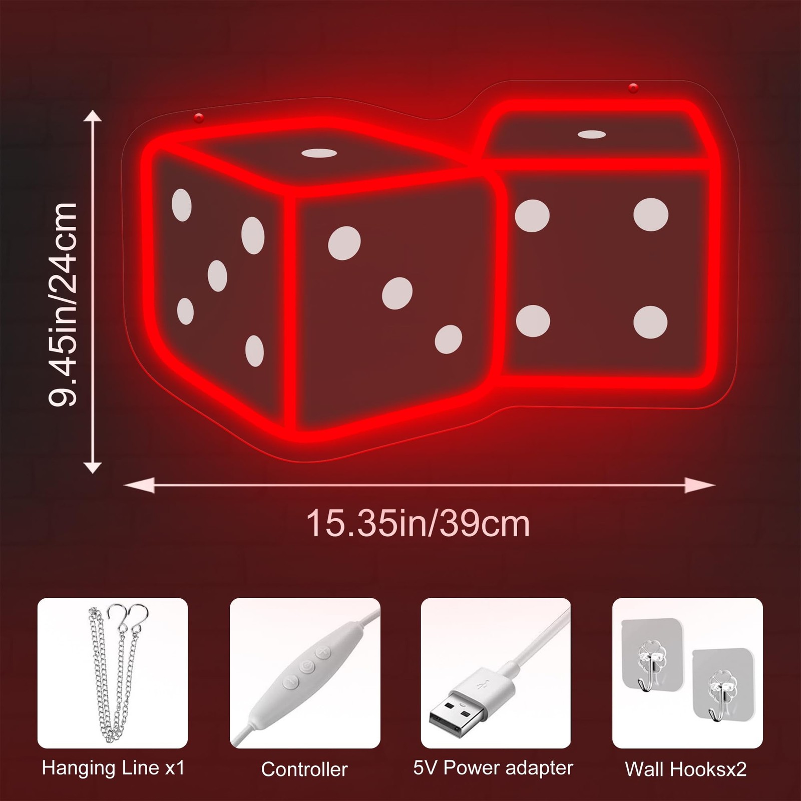 Dice Neon Sign – 14.57″ × 9.45″ Adjustable Brightness Neo