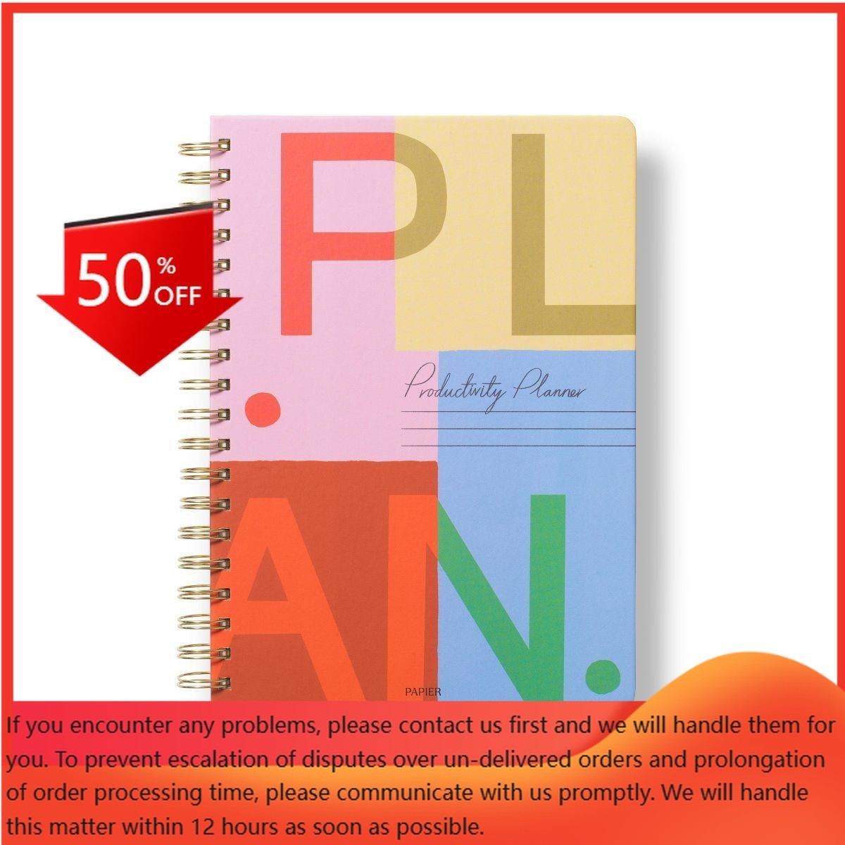 Papier Productivity Planner 9.84″x7.48″ Spiral Plan Typographic, Hard Cover