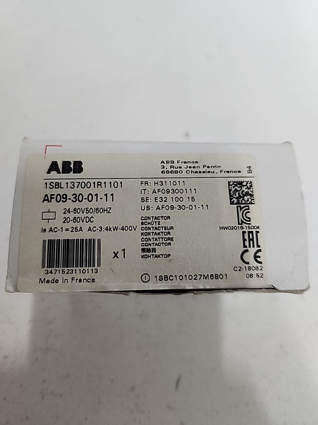 ABB 1SBL137001R1101 Contactor Relay 25A AF09-30-01-11 **NOS** **FAST SHIPPING**
