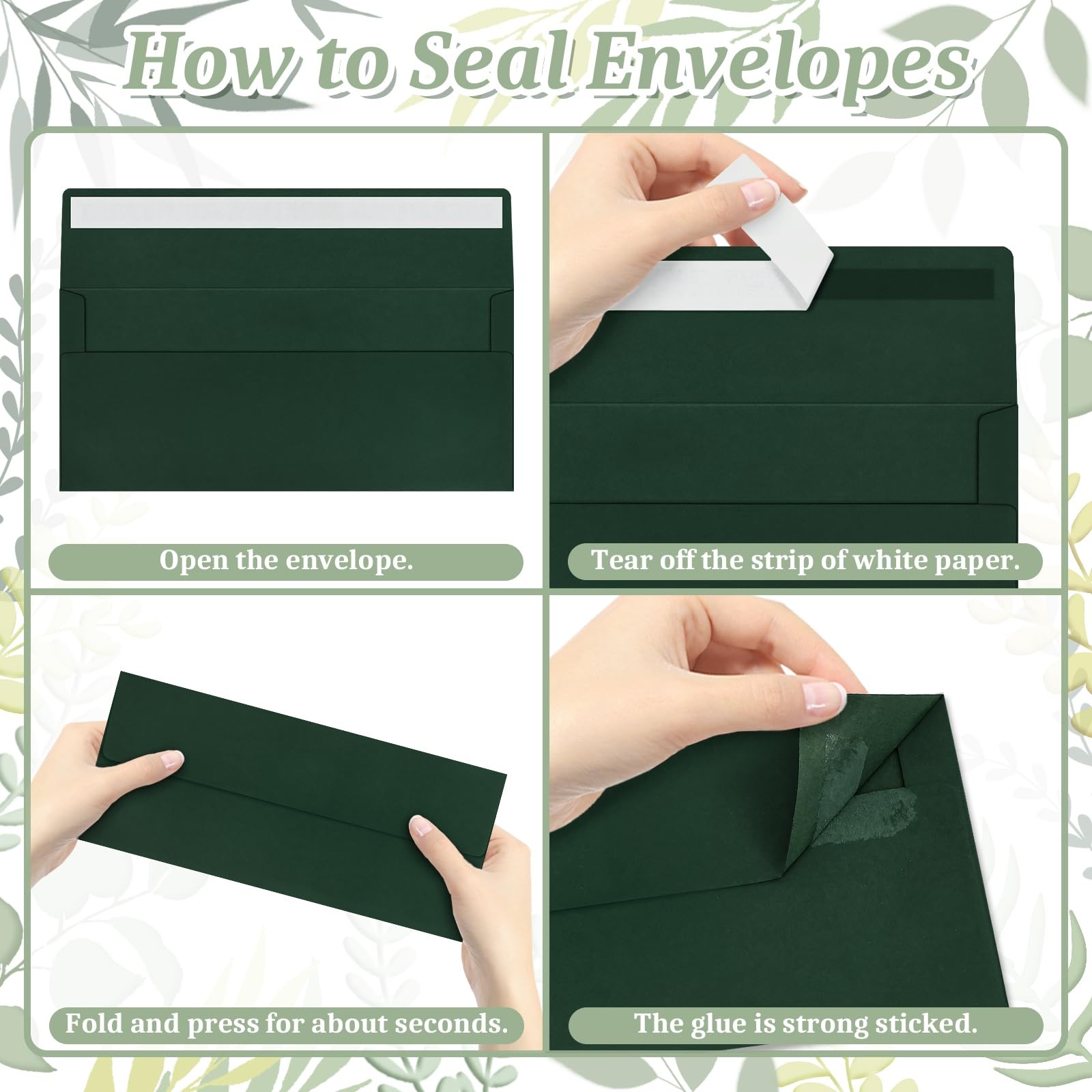 50 Pcs Dark Green #10 Business Envelopes, Self Seal Standard Envelopes, Windo…